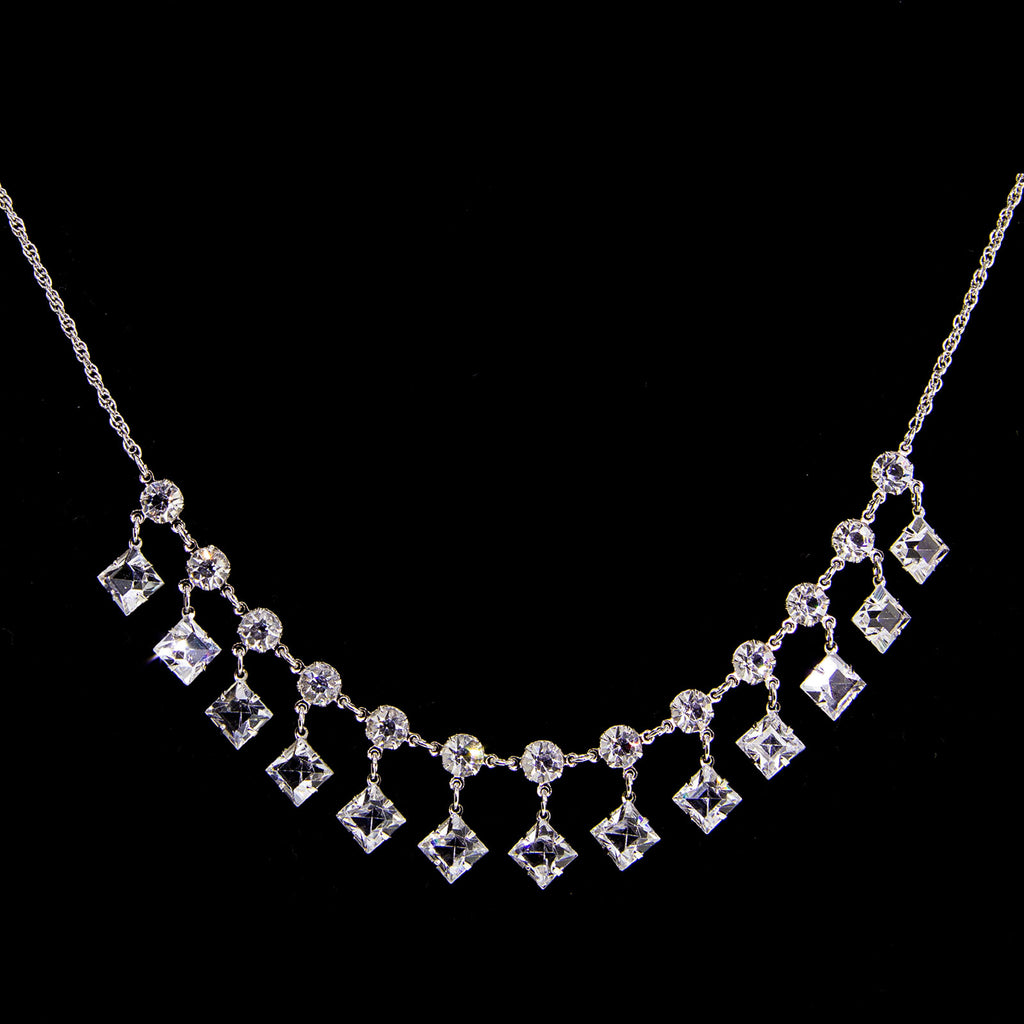 Round And Square Drop Austrian Crystal Necklace 15"