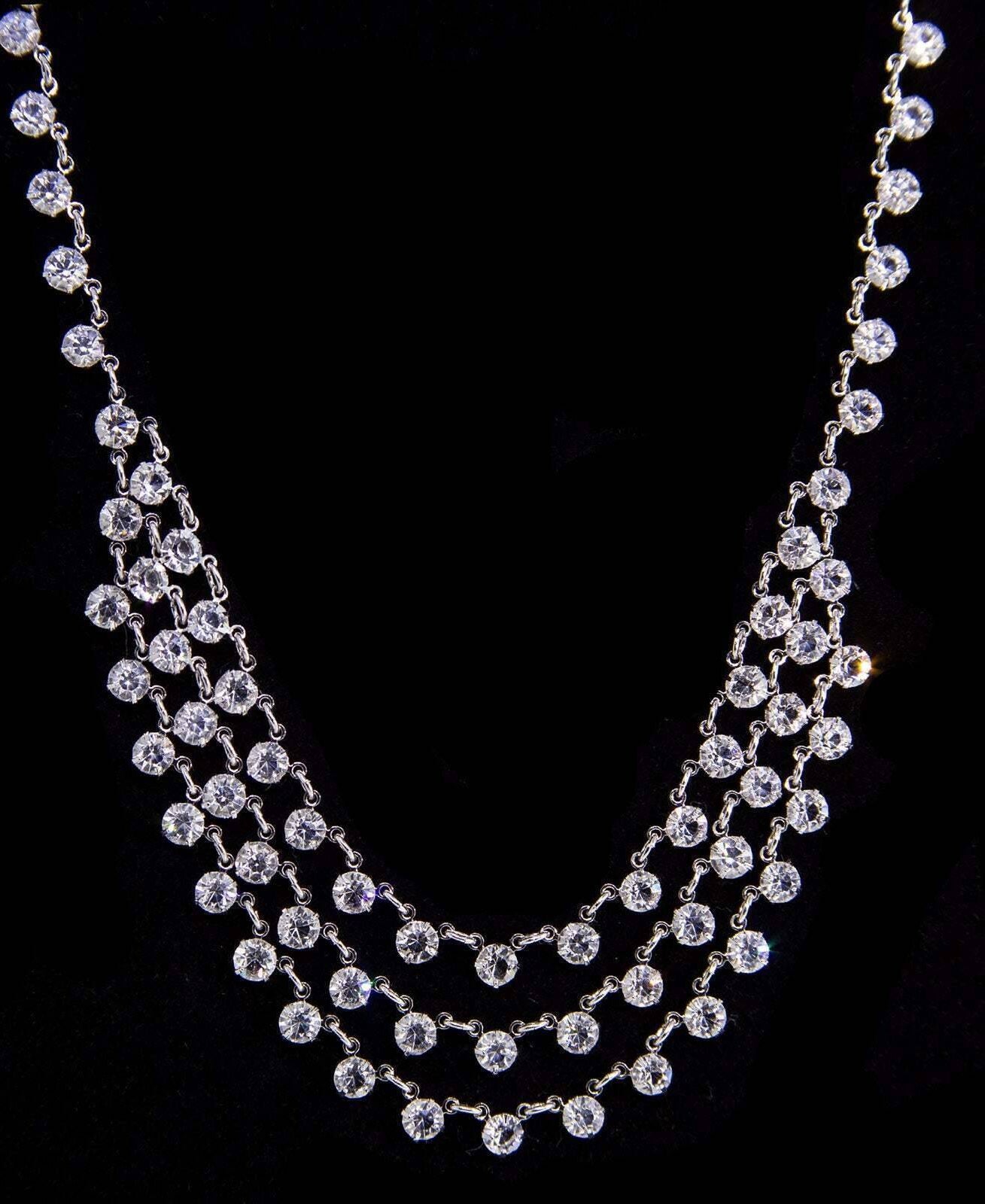 1928 Jewelry Round Vintage Austrian Crystal Draped Necklace 15"