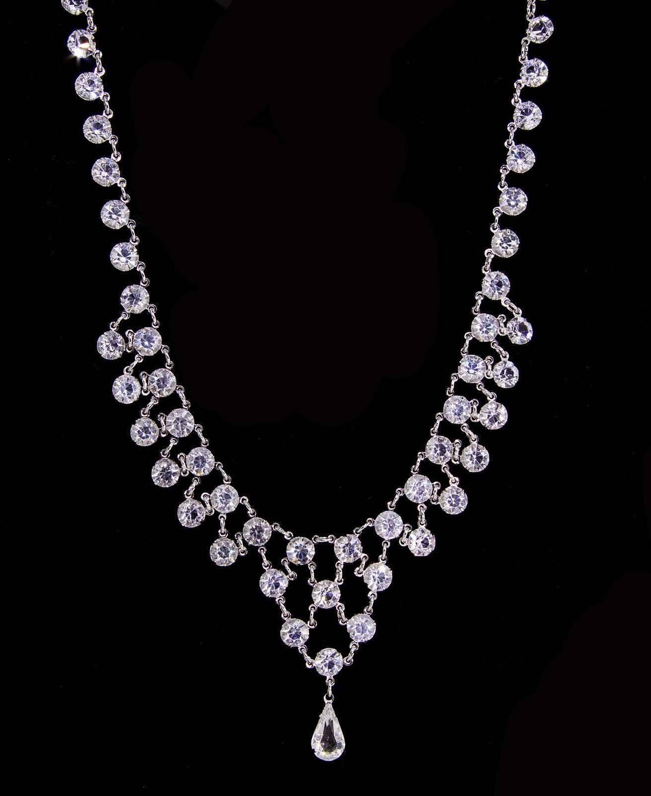 1928 Jewelry Tear Drop Austrian Crystal Necklace 15"