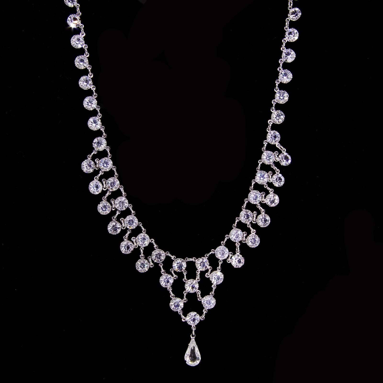 1928 Jewelry Tear Drop Austrian Crystal Necklace 15"