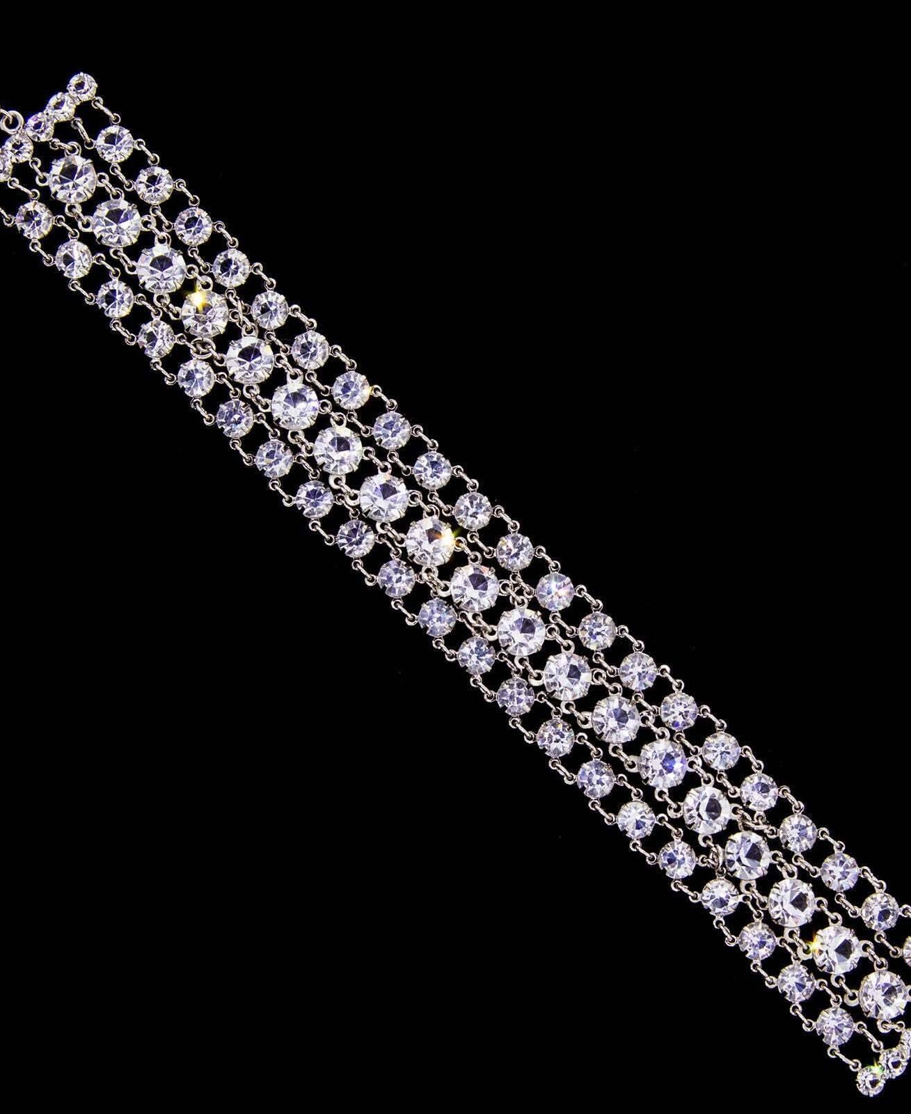 1928 Jewelry 3 Row Round Vintage Austrian Crystal Link Bracelet