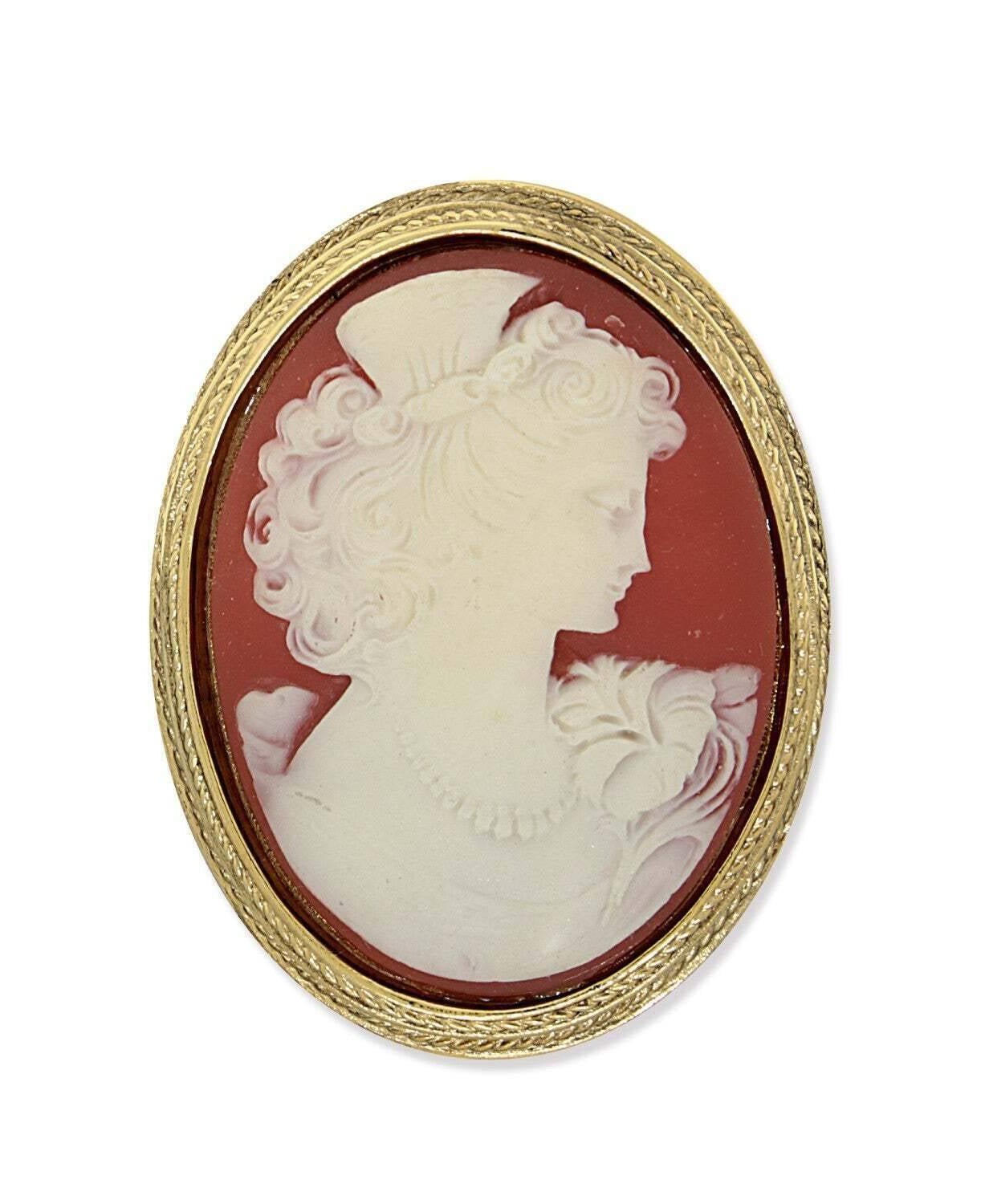 1928 Jewelry Classic Carnelian & Ivory Cameo Pin
