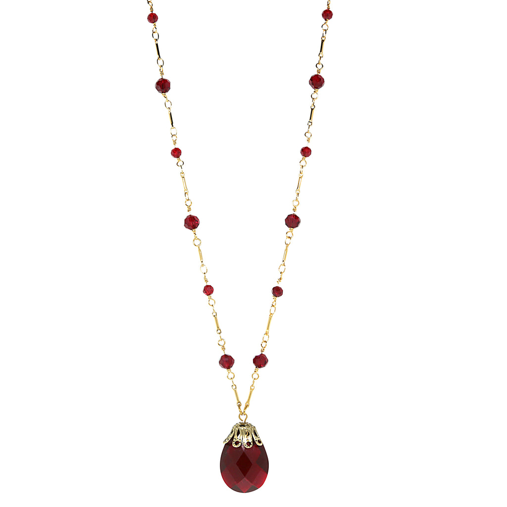 14K Gold Dipped  Large Red Briolette Pendant Necklace 34 In