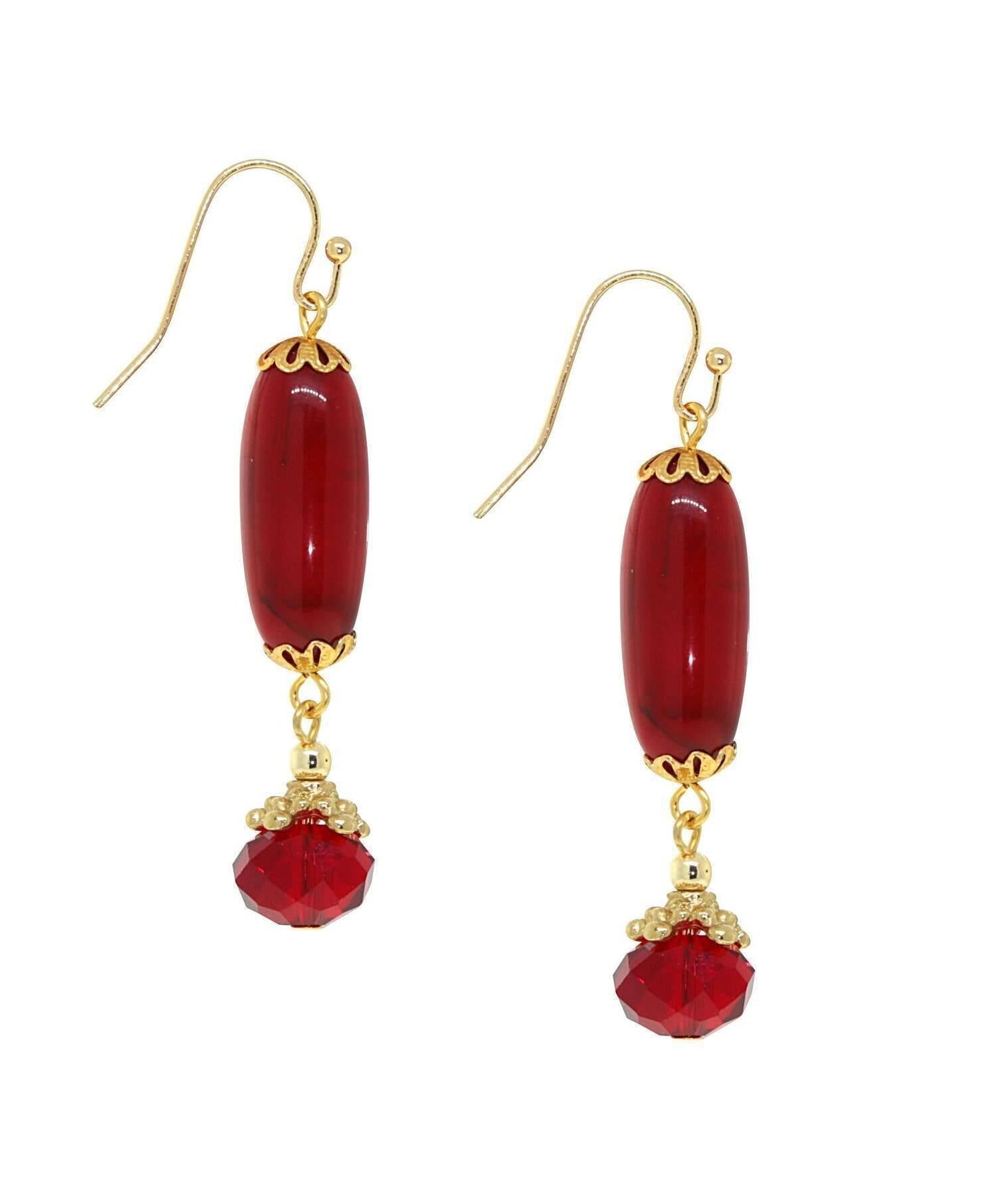 1928 Jewelry Red Bead Linear Drop Earrings