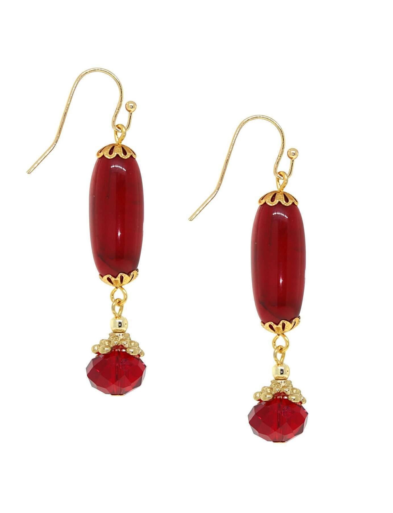 1928 Jewelry Red Bead Linear Drop Earrings
