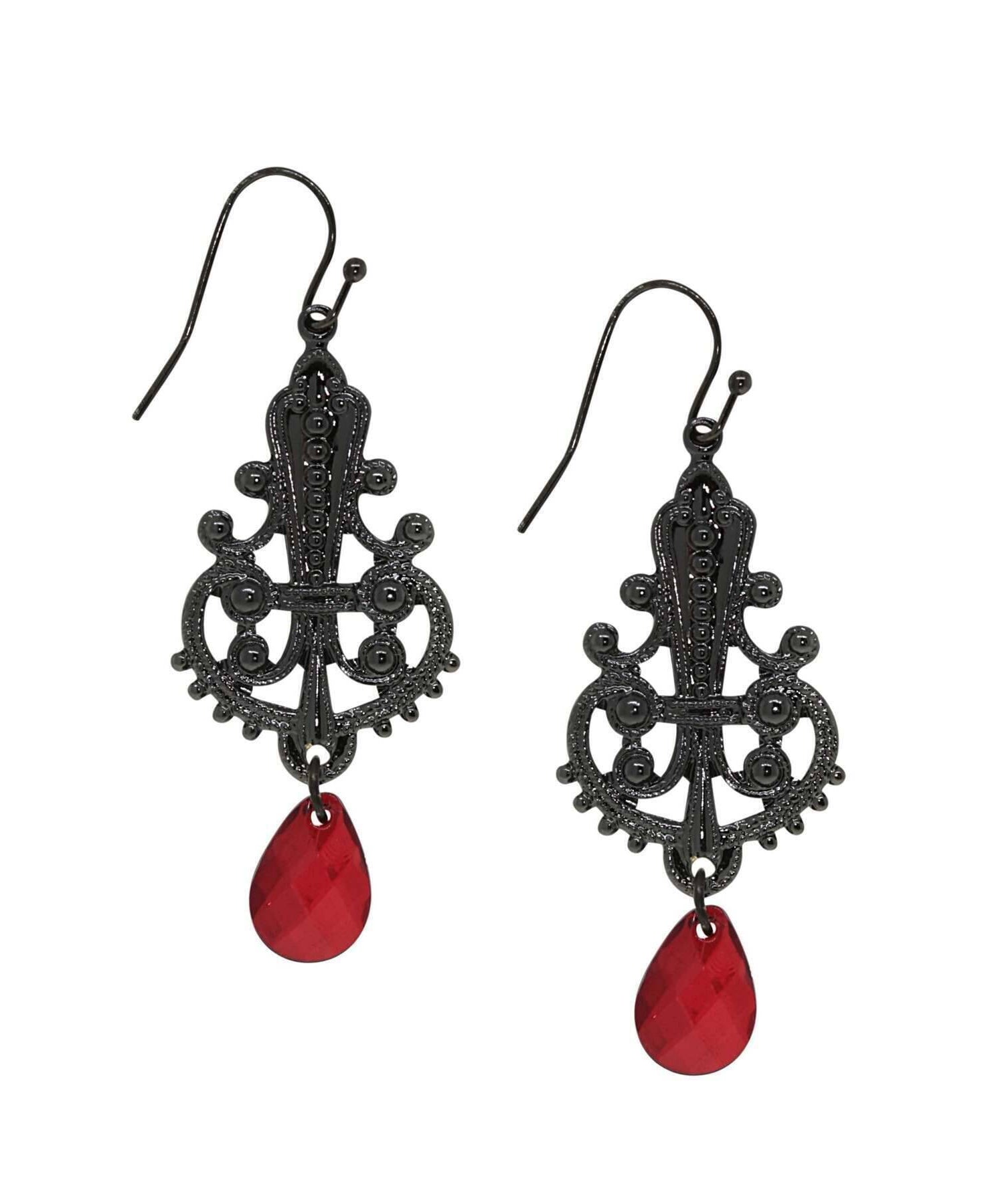 1928 Jewelry Black Royal Filigree Ornamental Red Briolette Drop