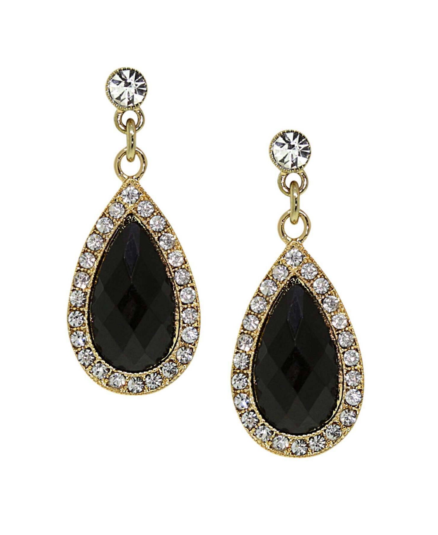 1928 Jewelry Gala Jet Black Teardrop Crystal Post Dangle Earrings