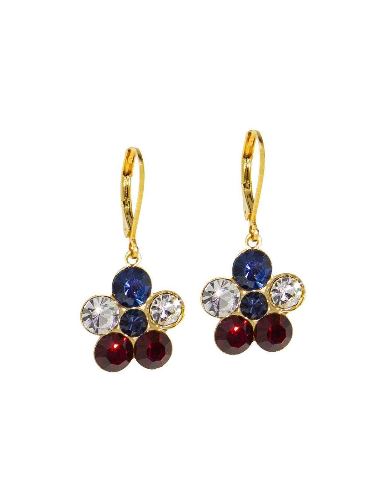 1928 Jewelry Red Clear Blue Flower Drop Earrings