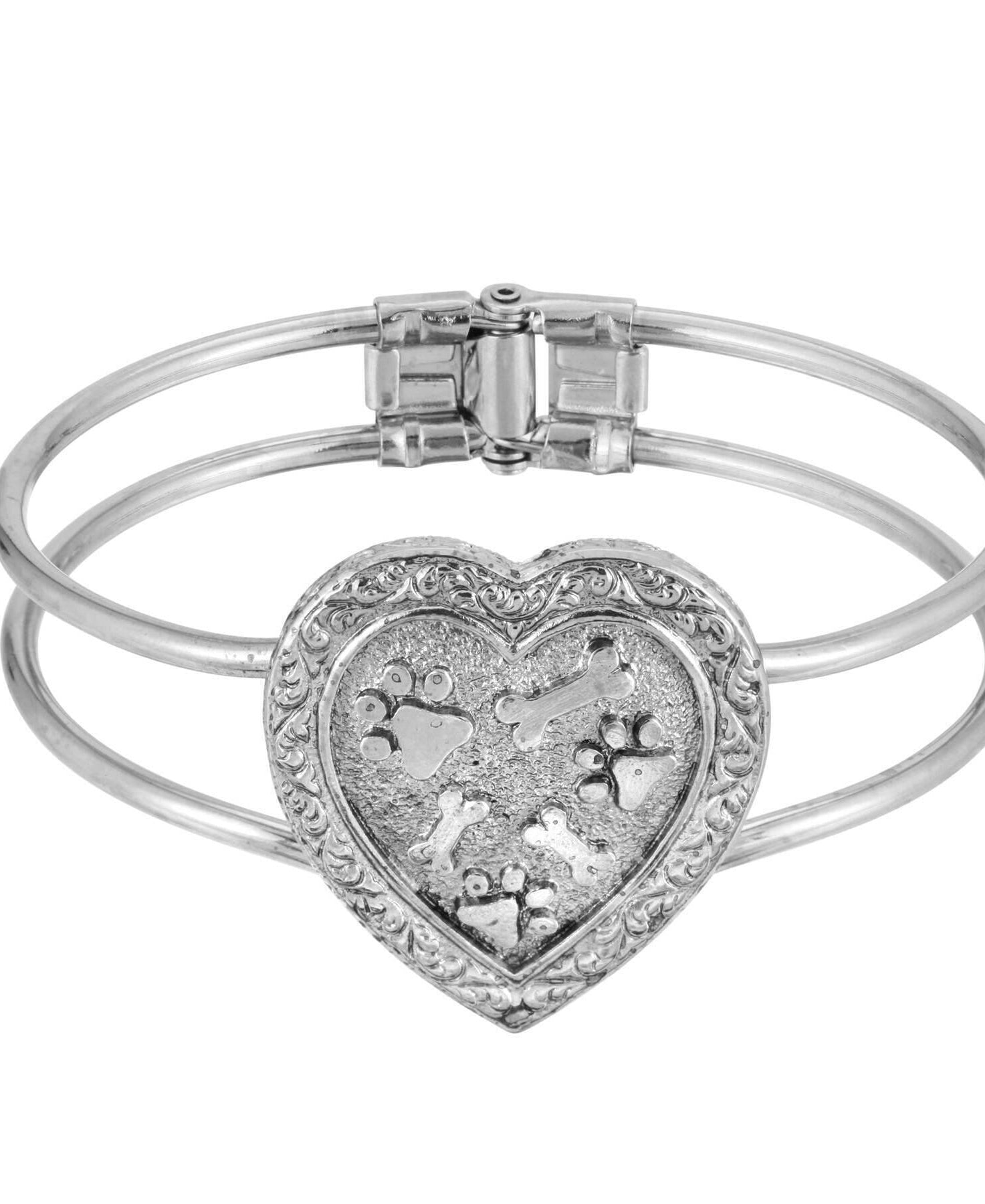 1928 Jewelry Pewter Heart Paws And Bones Cuff Bracelet