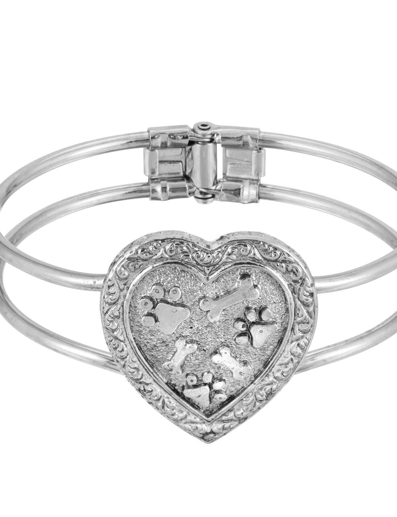1928 Jewelry Pewter Heart Paws And Bones Cuff Bracelet