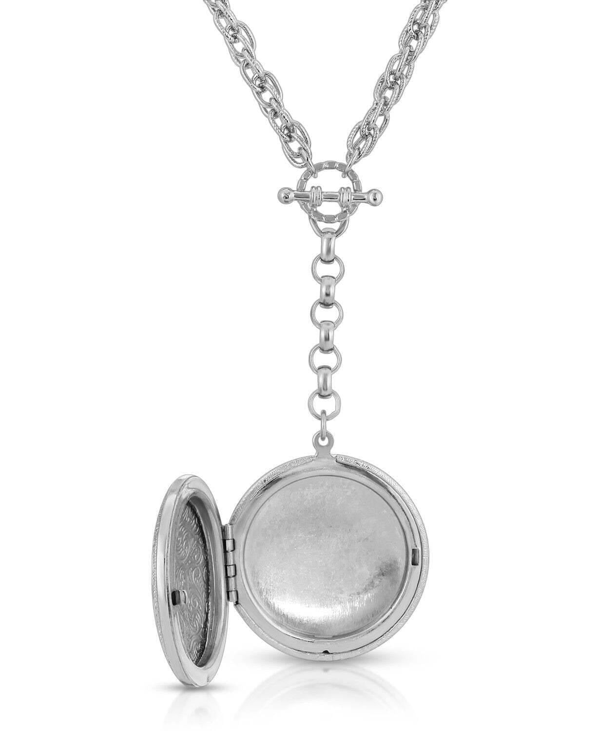 1928 Jewelry Pewter Round Heart Paws And Bones Drop Locket Necklace 28"