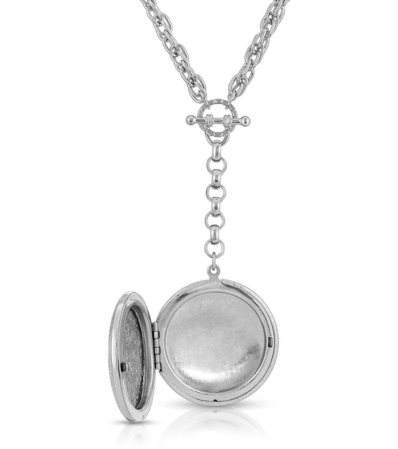 1928 Jewelry Pewter Round Heart Paws And Bones Drop Locket Necklace 28"