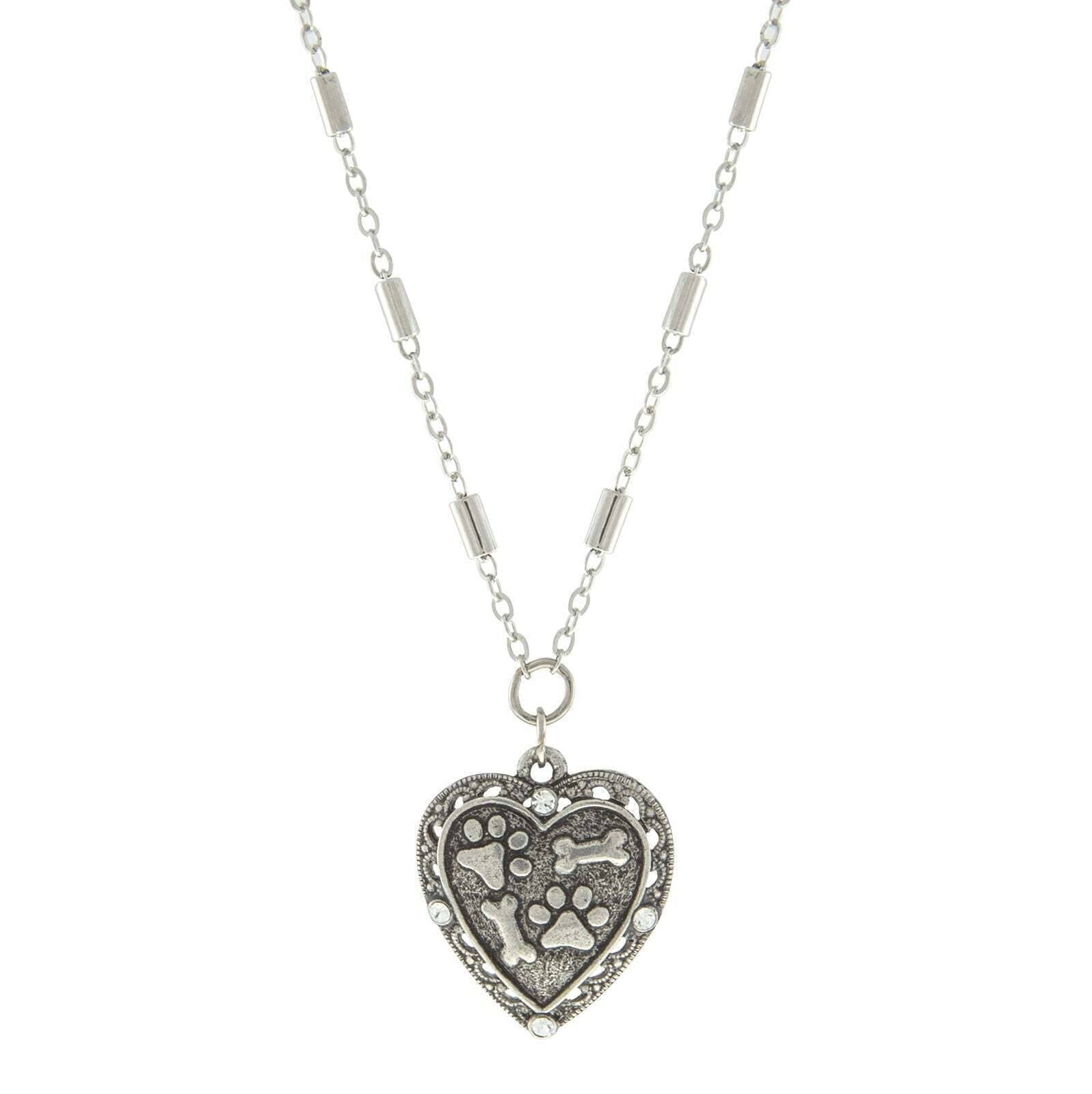 1928 Jewelry Heart Paws And Bones Pendant Necklace 16" + 3" Extender