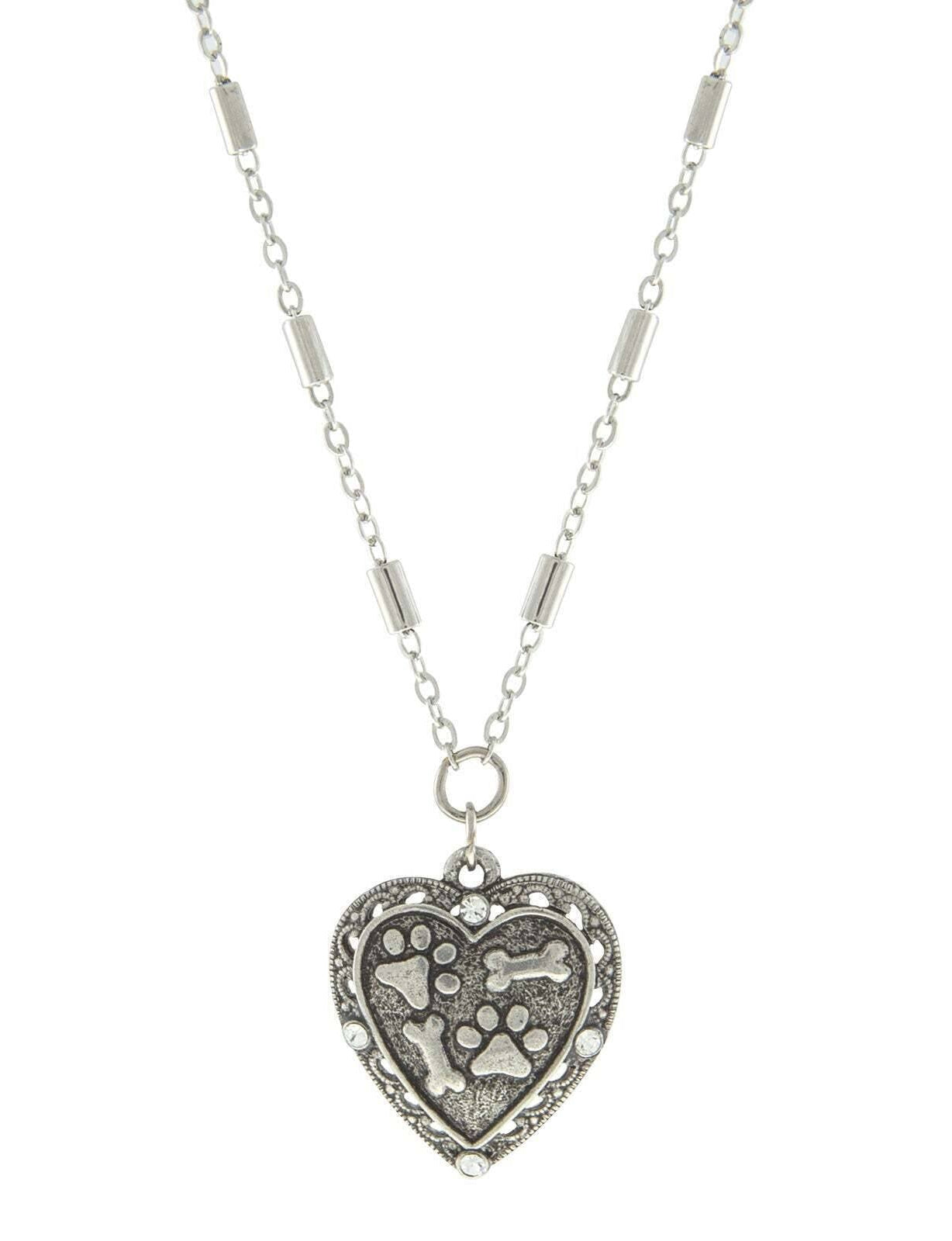 1928 Jewelry Heart Paws And Bones Pendant Necklace 16" + 3" Extender