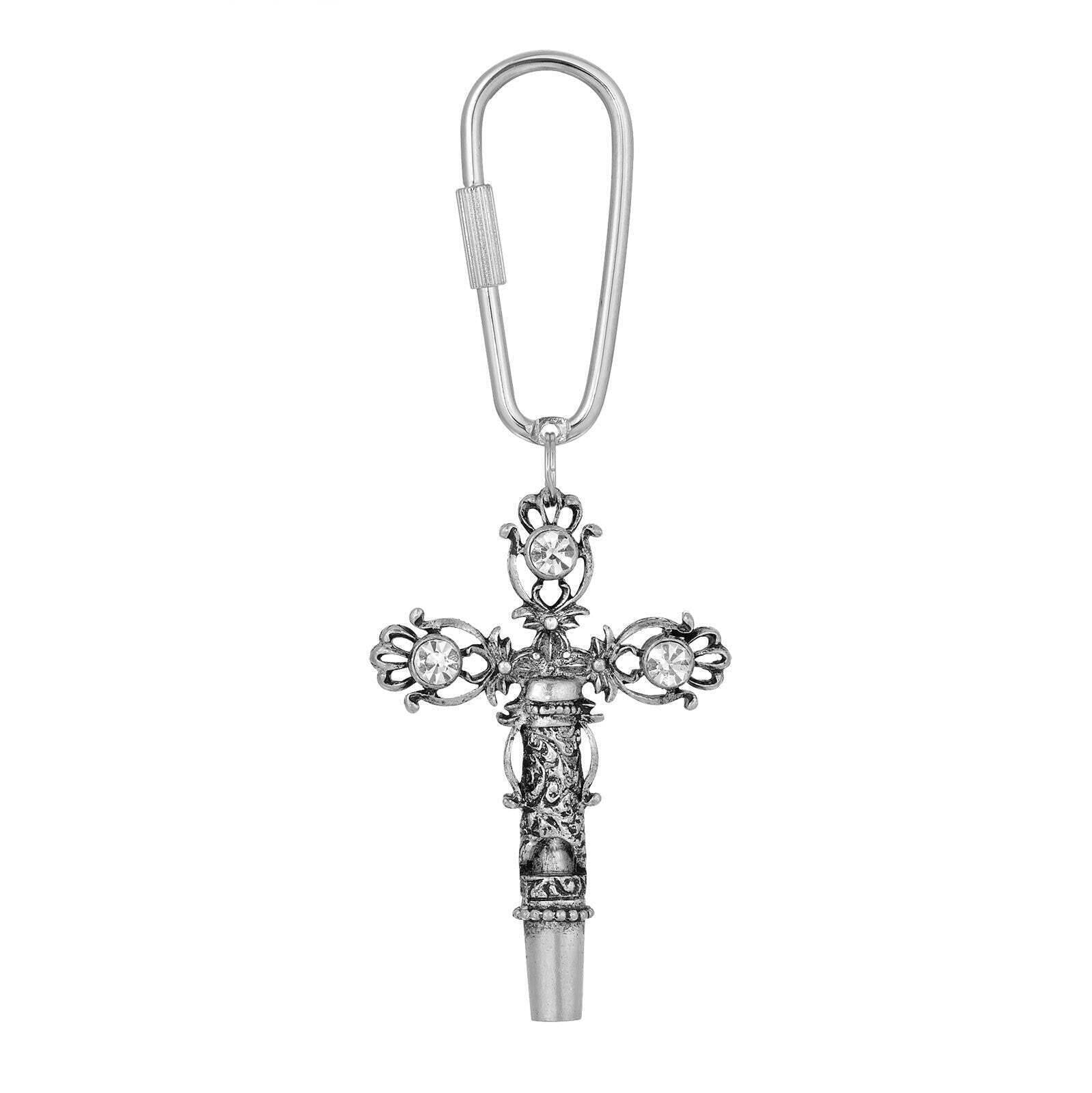 1928 Jewelry Crystal Cross Whistle Carabiner Key Chain