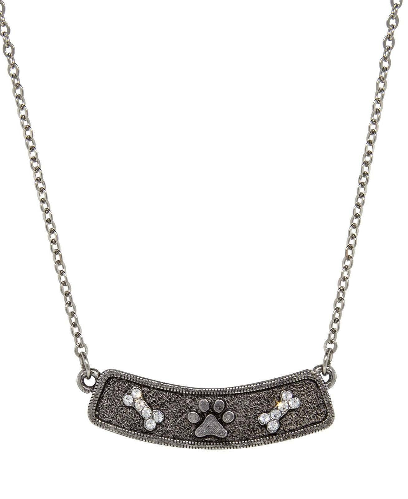 1928 Jewelry Crystal Bone And Paw Bar Pendant Necklace 17" + 3" Extender
