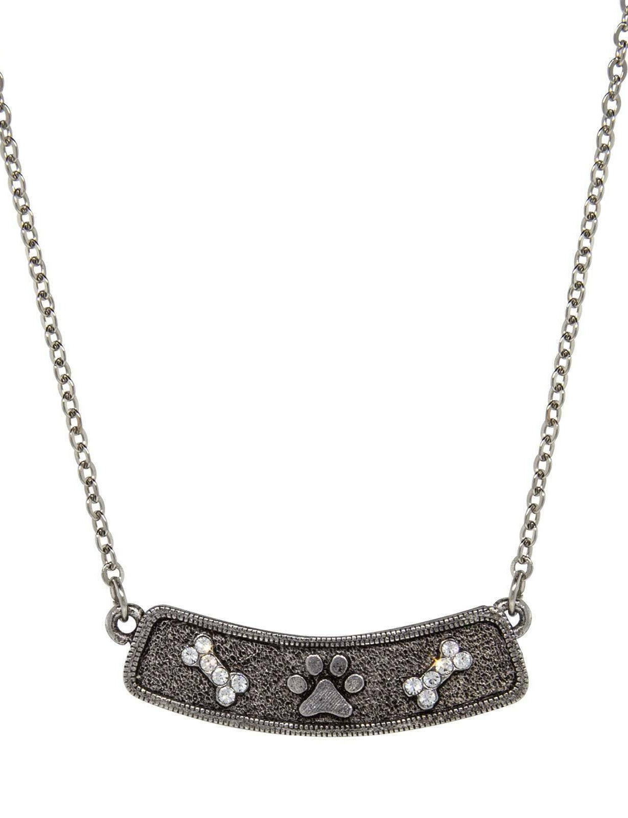 1928 Jewelry Crystal Bone And Paw Bar Pendant Necklace 17" + 3" Extender