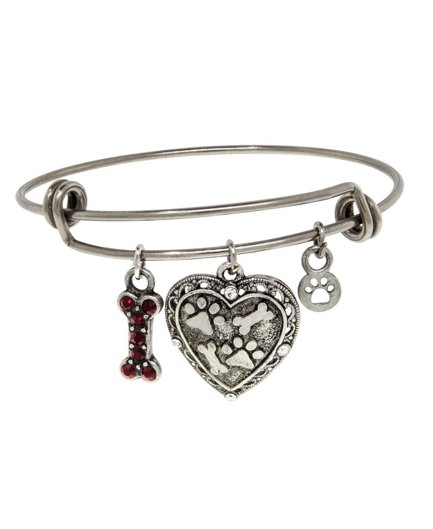 1928 Jewelry Pewter Heart Bone Paw Print Charm Bracelet