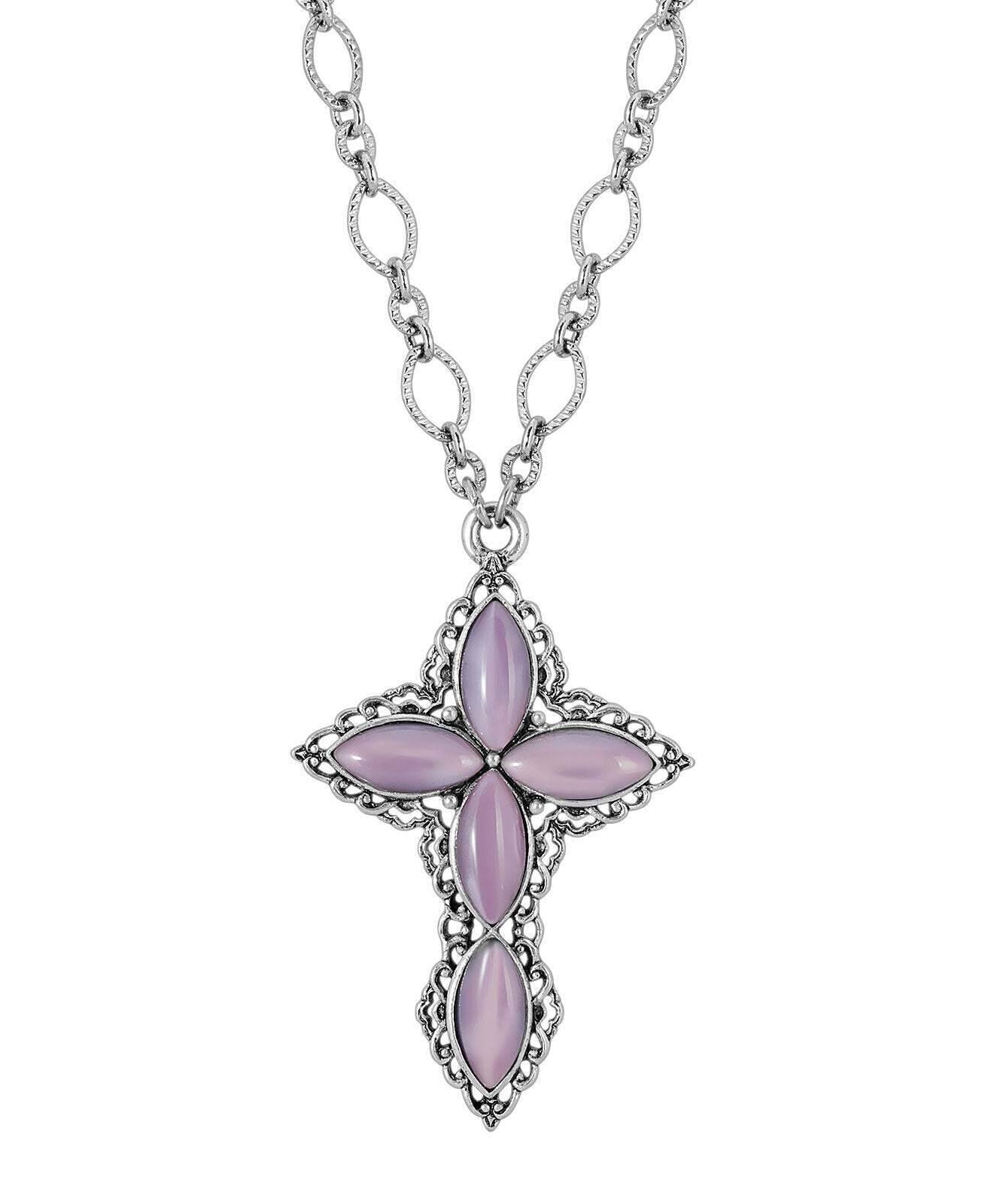 1928 Jewelry Diamond Link Chain Pewter Cross Pendant Necklace 24"