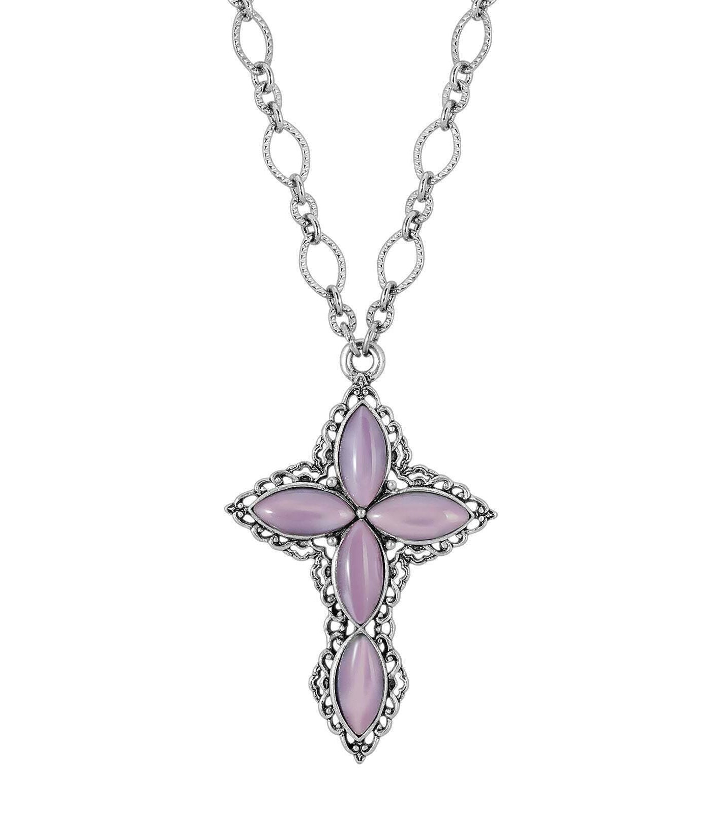 1928 Jewelry Diamond Link Chain Pewter Cross Pendant Necklace 24"