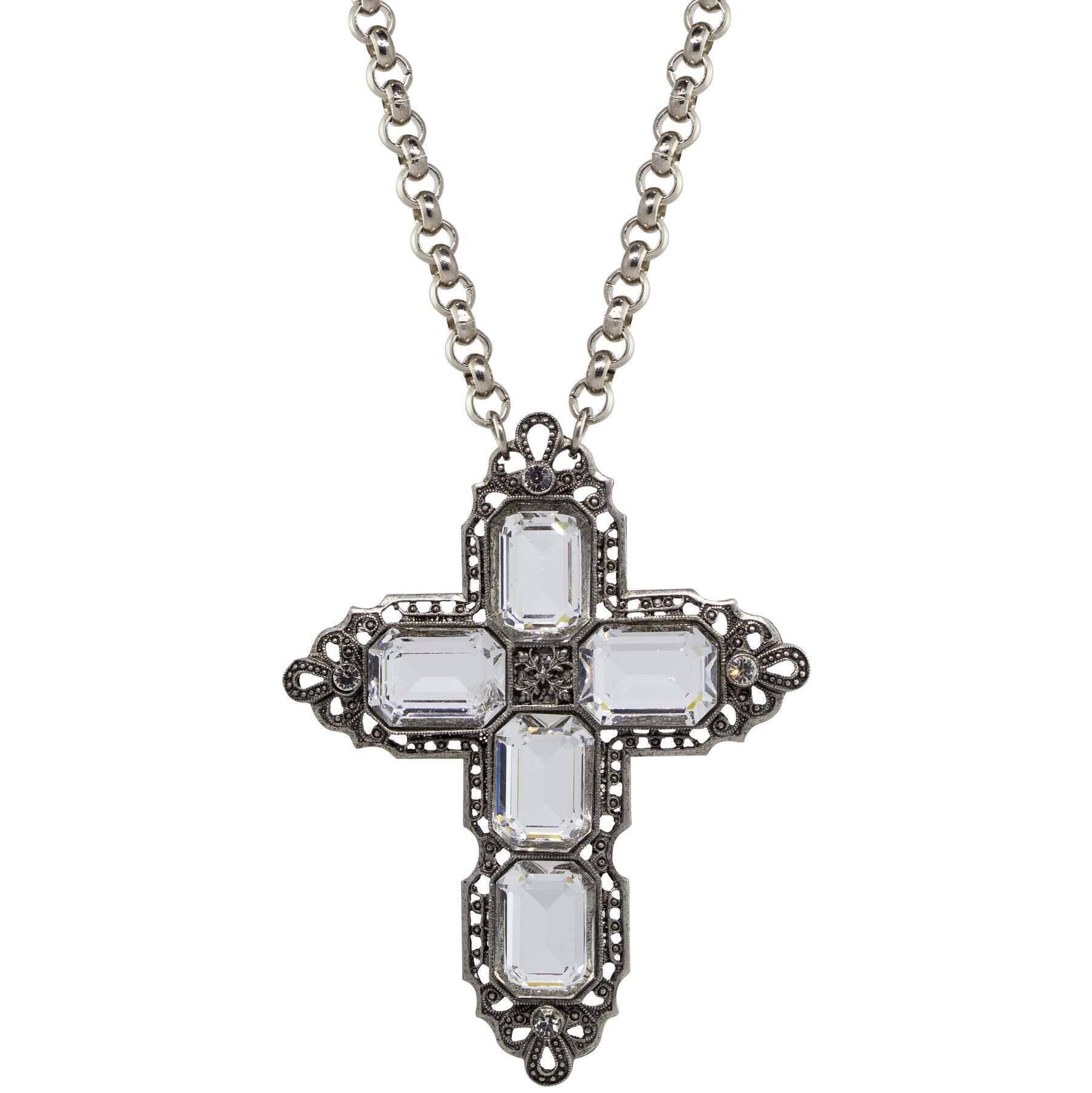 Symbols Of Faith Octagon Stone Cross Pendant Necklace 18" + 3" Extender