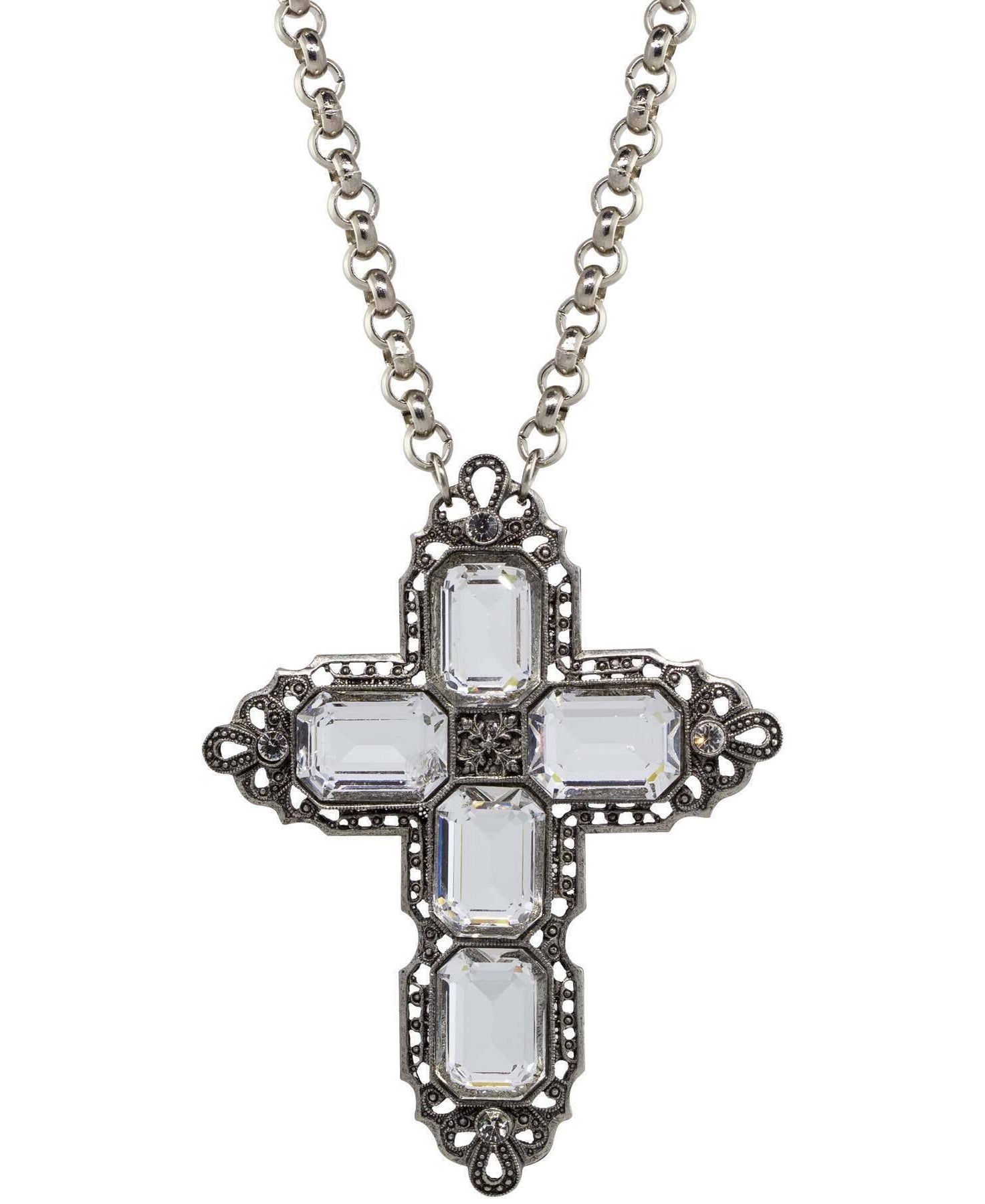 Symbols Of Faith Octagon Stone Cross Pendant Necklace 18" + 3" Extender