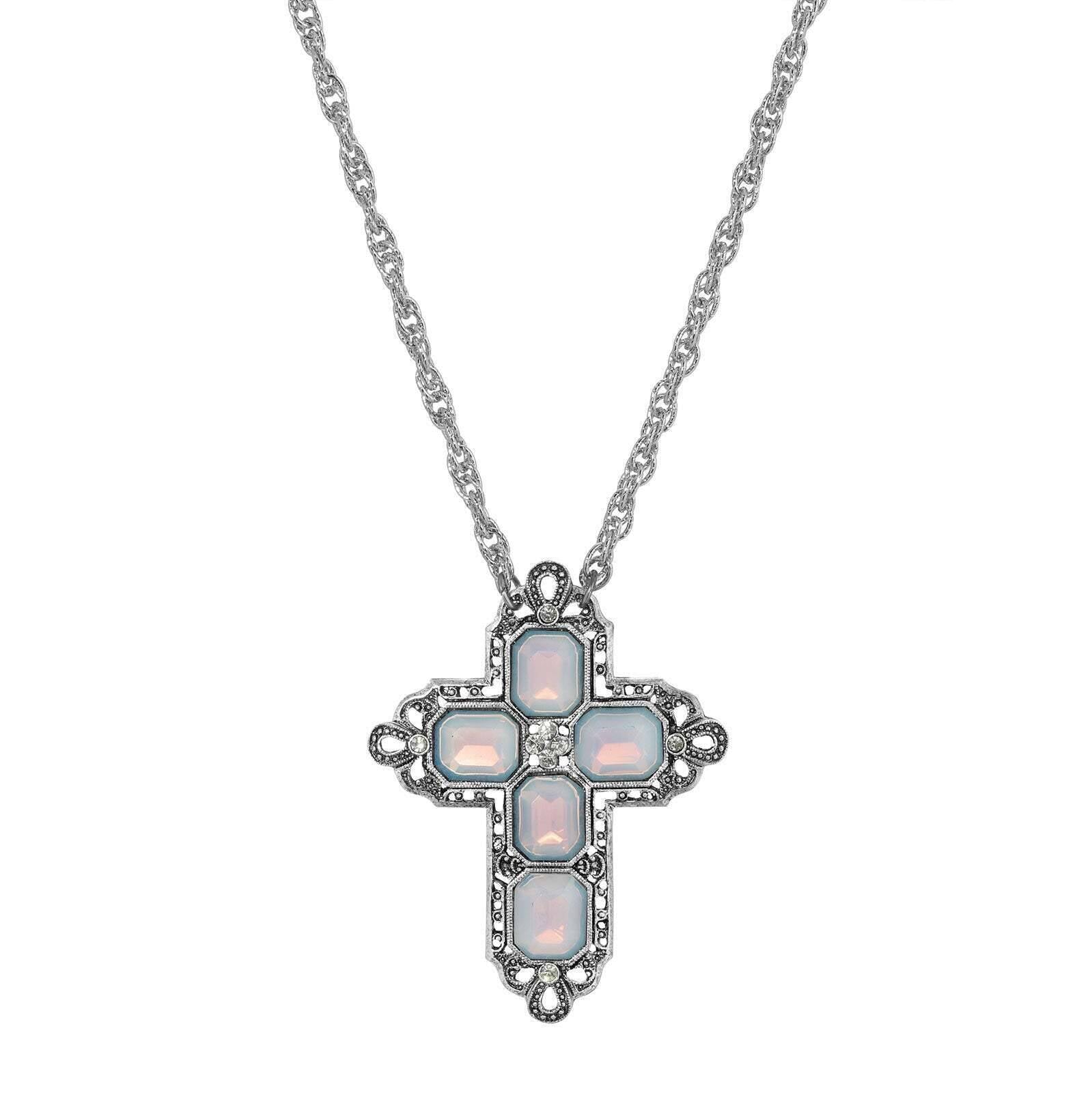 Symbols Of Faith Regal Filigree Crystal Cross Pendant Necklace 20"
