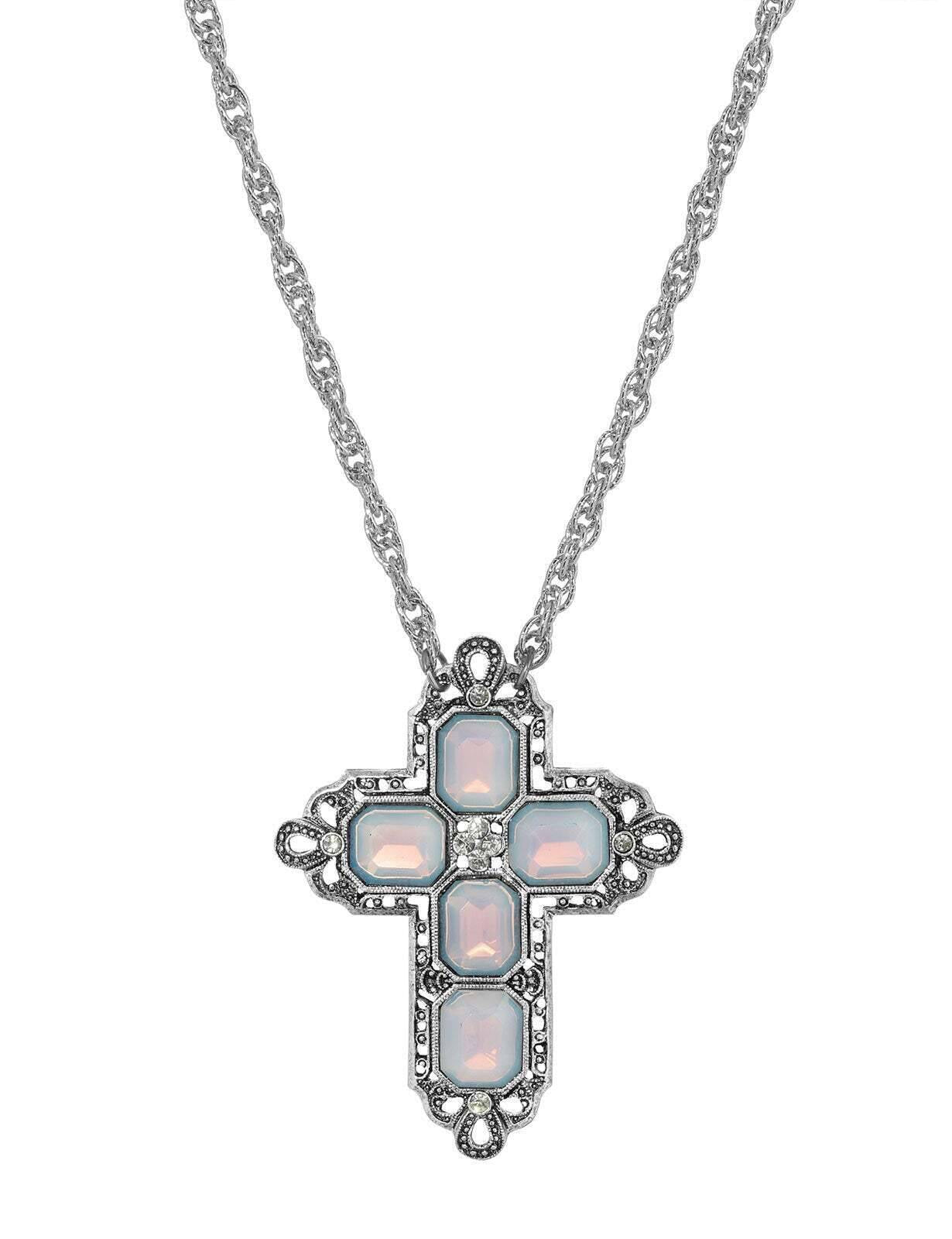 Symbols Of Faith Regal Filigree Crystal Cross Pendant Necklace 20"