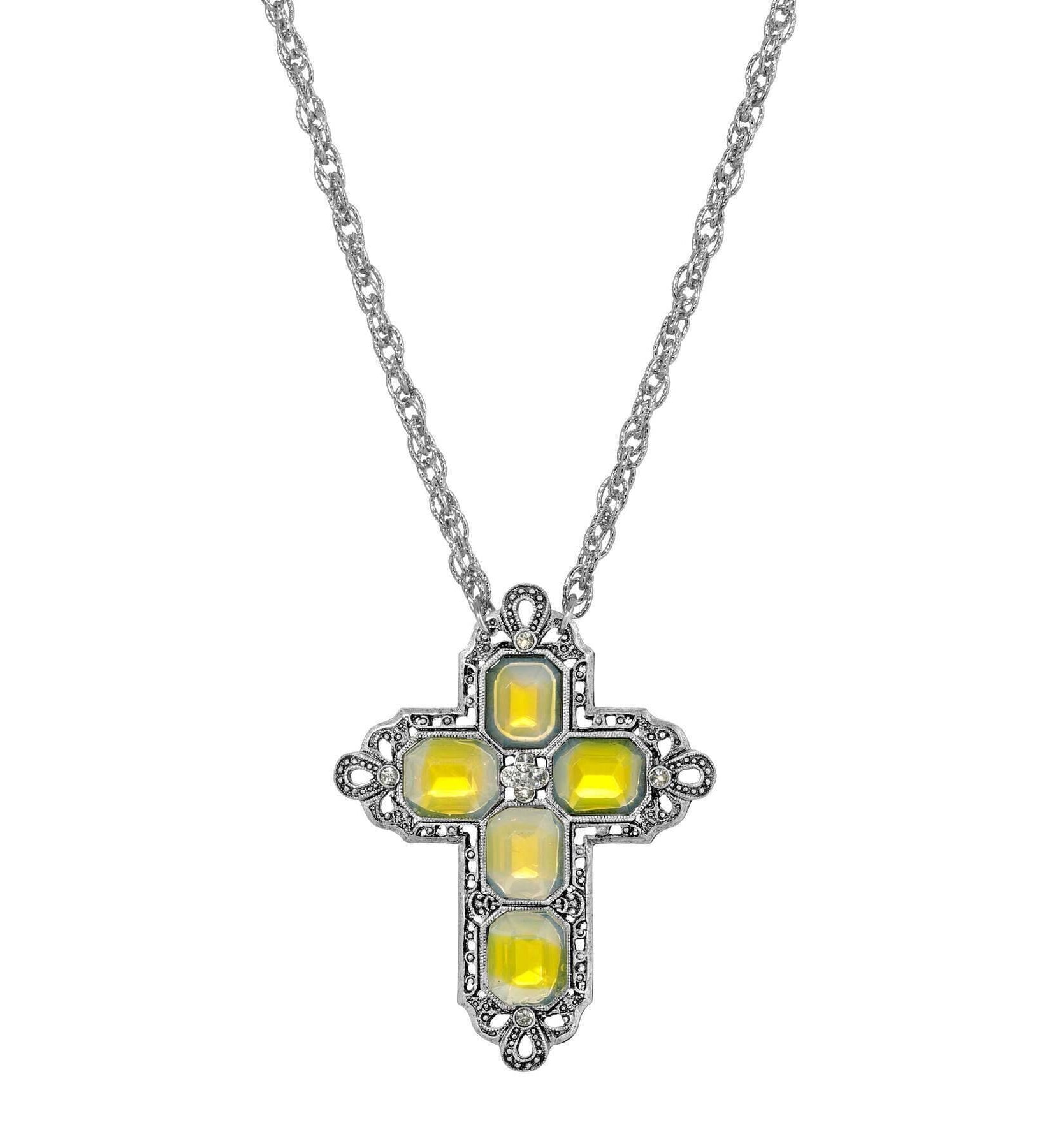 Symbols Of Faith Regal Filigree Crystal Cross Pendant Necklace 30"