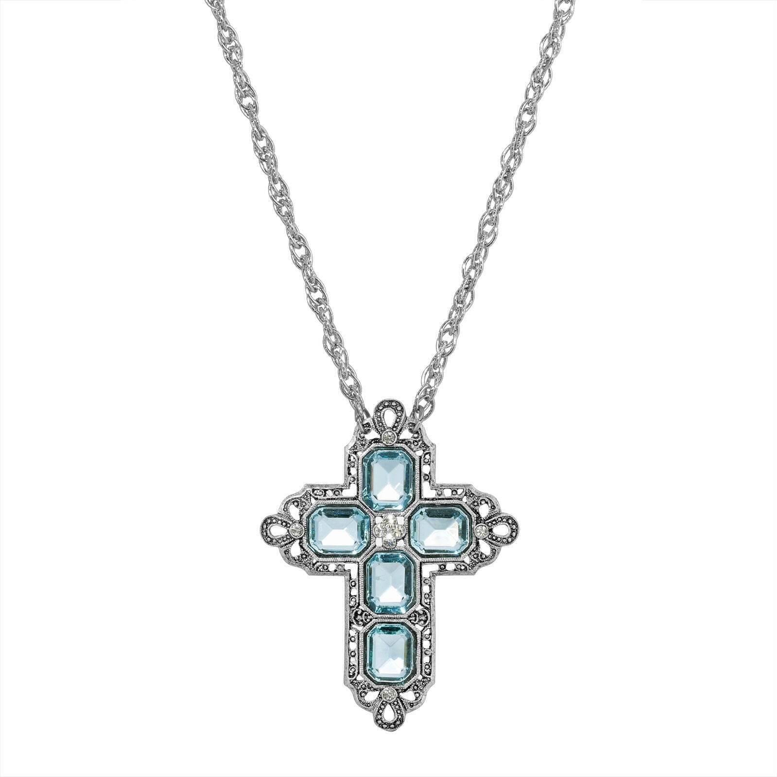 Symbols Of Faith Regal Filigree Crystal Cross Pendant Necklace 20"