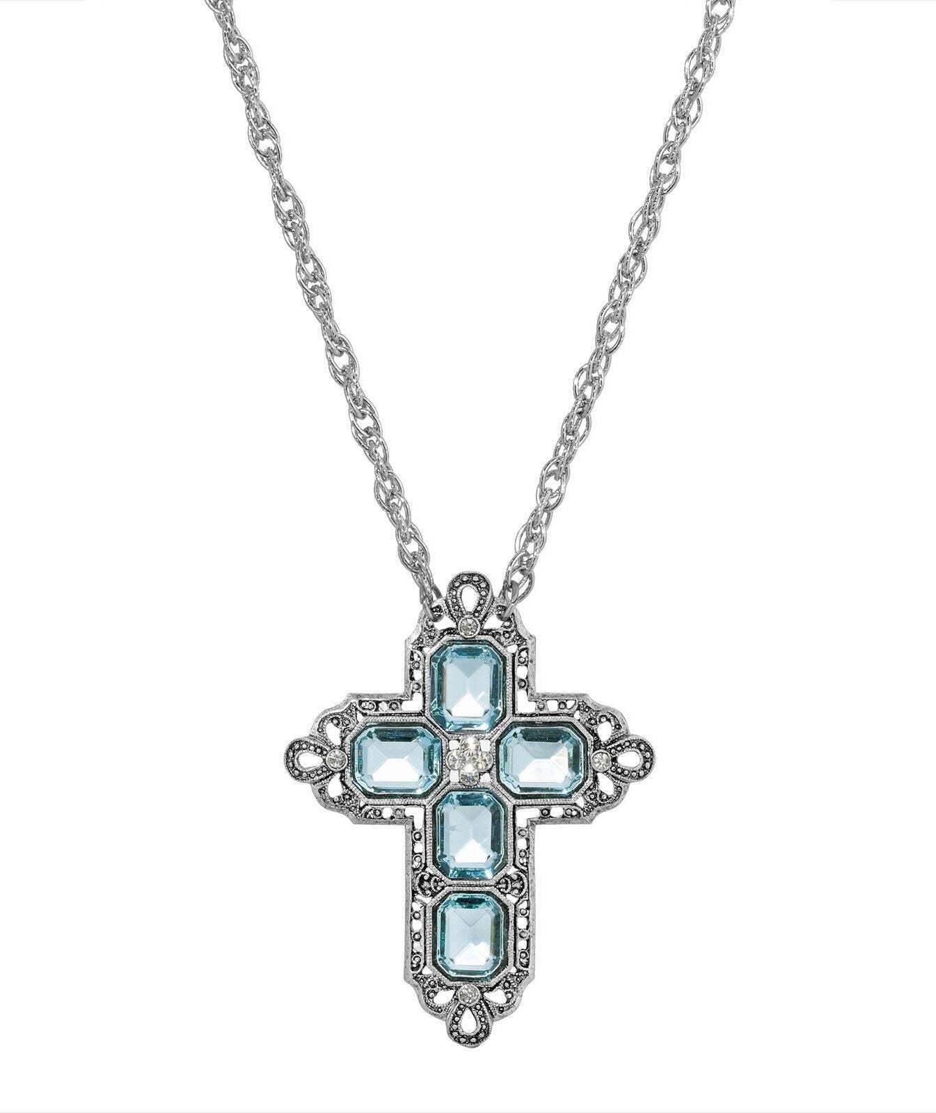 Symbols Of Faith Regal Filigree Crystal Cross Pendant Necklace 20"