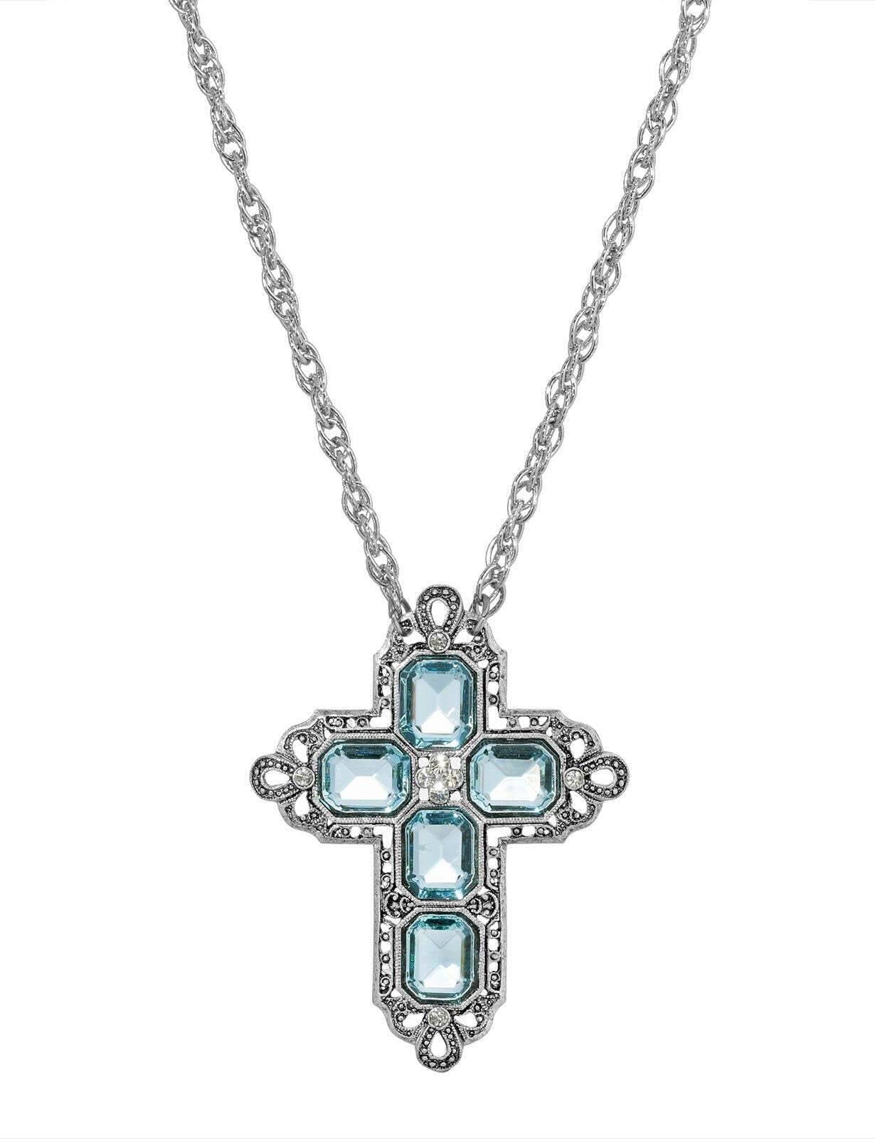 Symbols Of Faith Regal Filigree Crystal Cross Pendant Necklace 20"