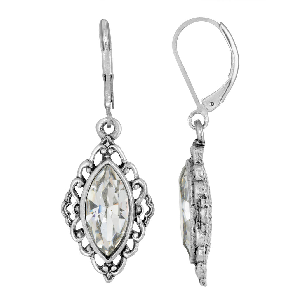Austrian Navette Diamond Drop Earrings