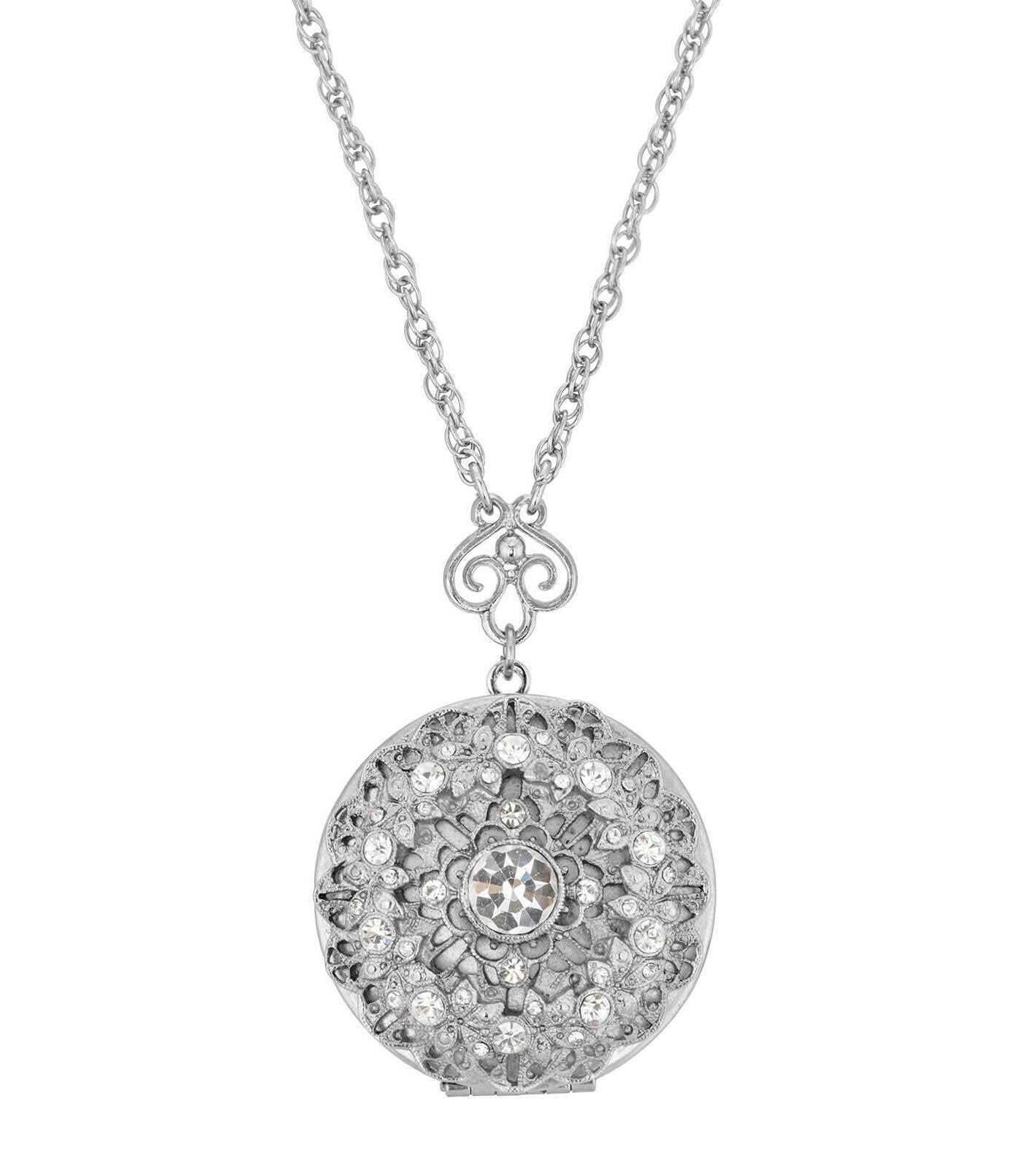 1928 Jewelry Sol Crystal Round Locket Necklace 30"