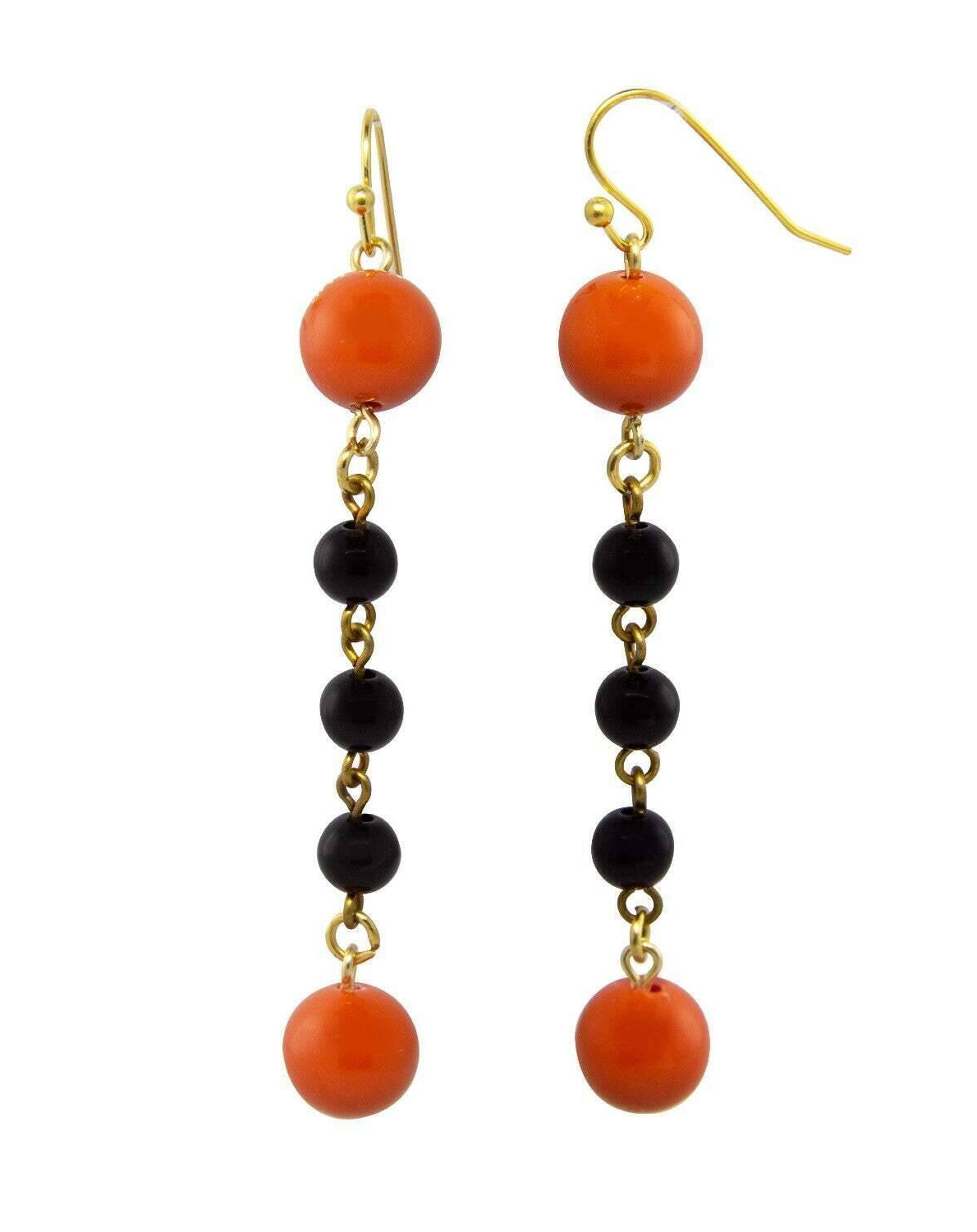 1928 Jewelry Black And Orange Beaded Linear Drop Wire Earrings