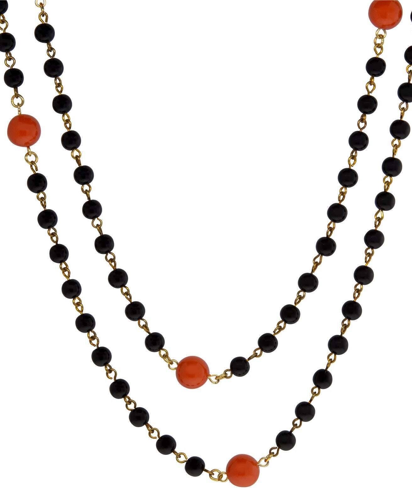 1928 Jewelry Orange And Black Beaded Necklace 48"