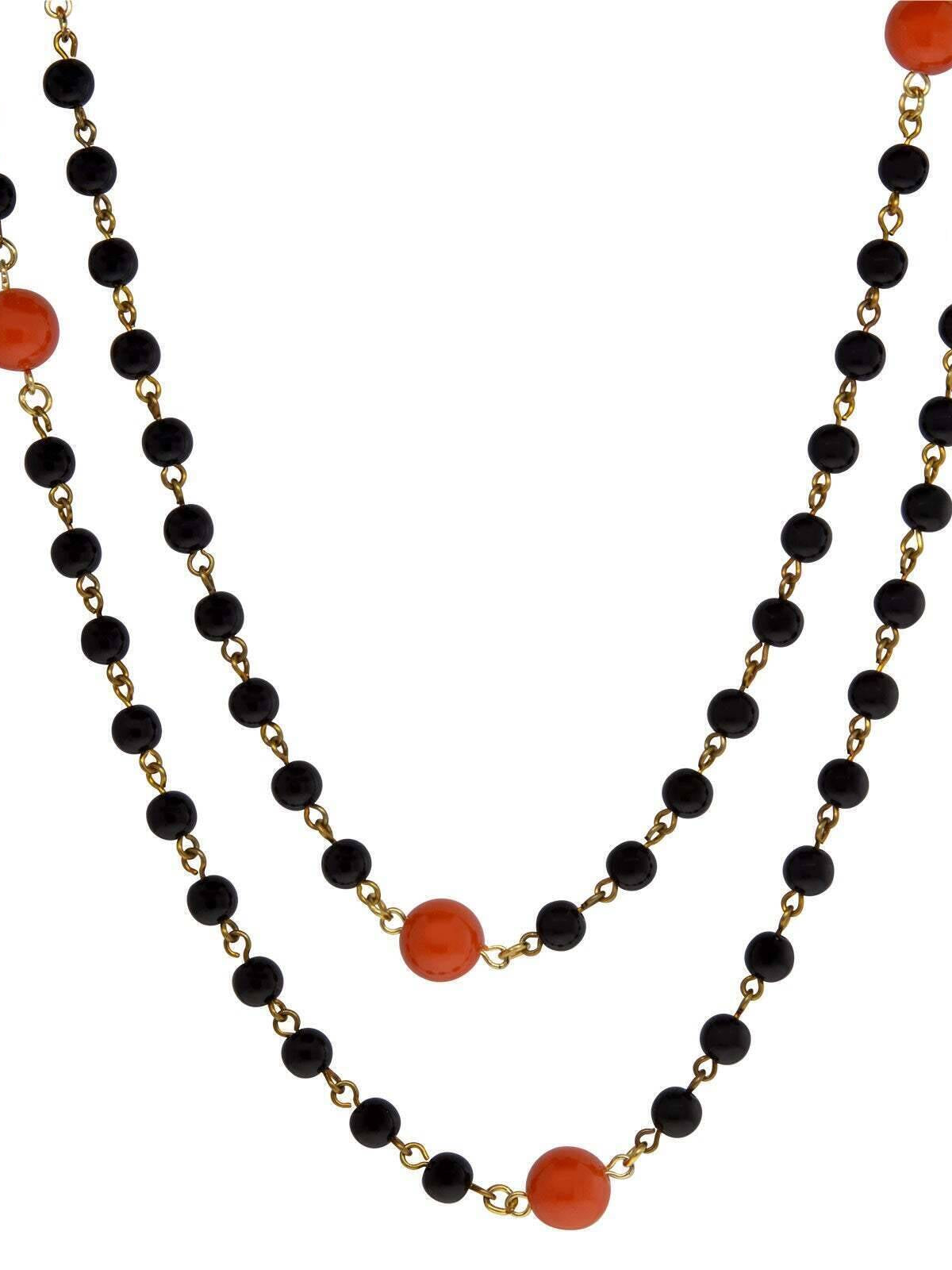 1928 Jewelry Orange And Black Beaded Necklace 48"