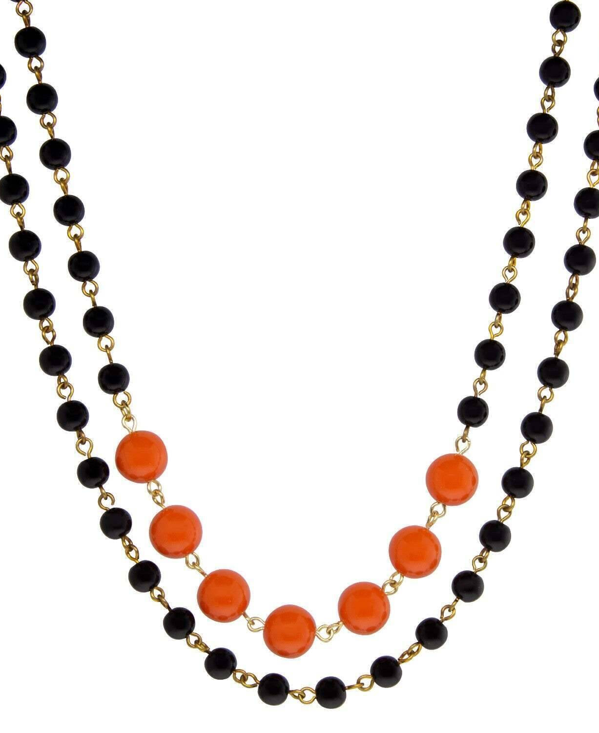 1928 Jewelry Double Strand Orange And Black Beaded Necklace 16" + 3" Extender