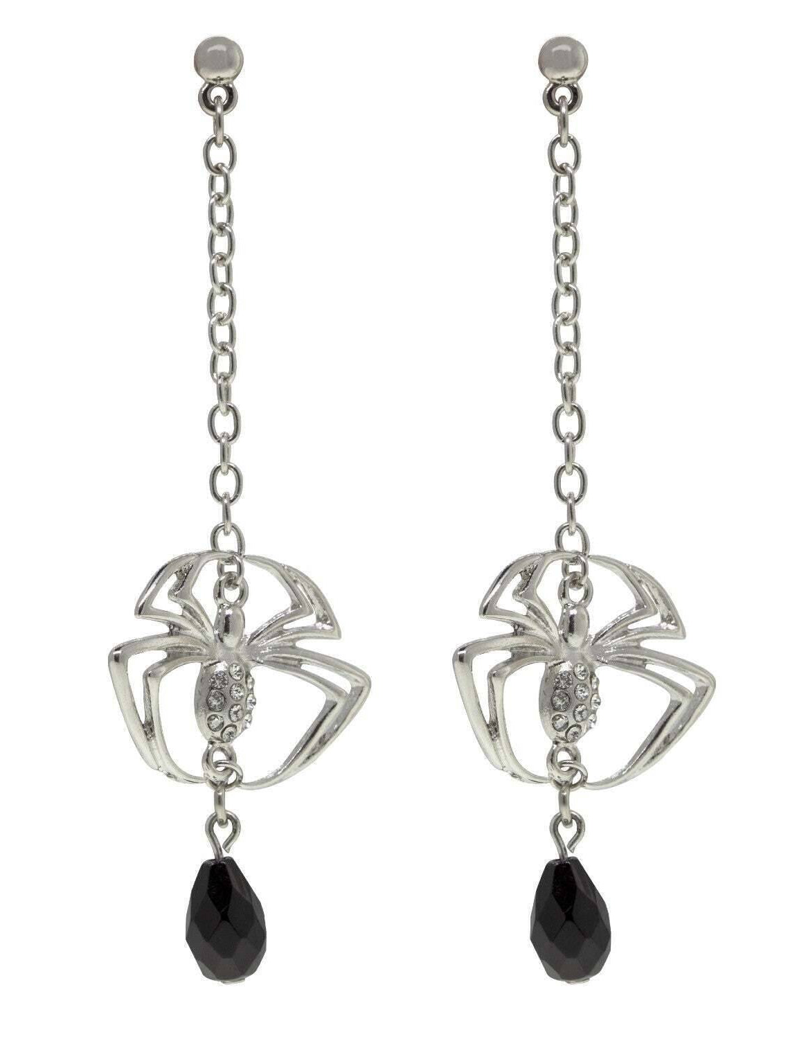 1928 Jewelry Spider Black Bead Drop Chain Earrings