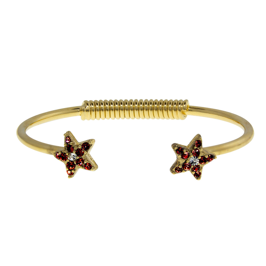 Gold Tone Crystal Star Spring Bracelet Dark Red