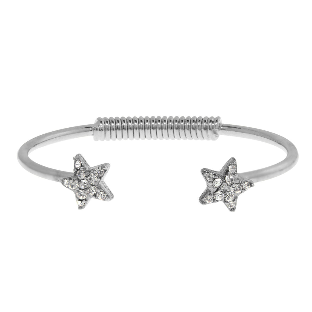 Silver Tone Crystal Star Spring Bracelet