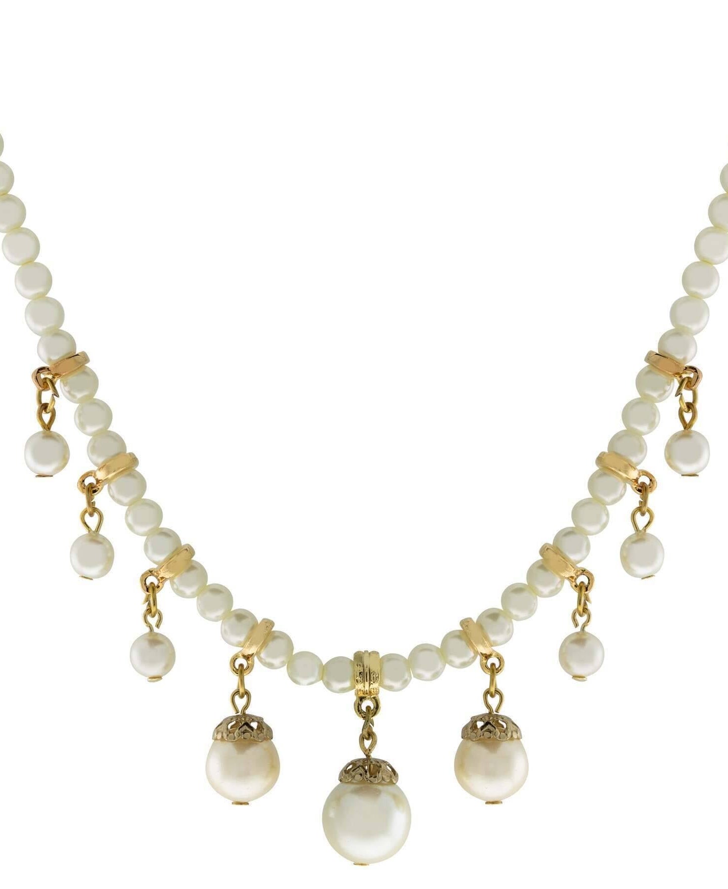 1928 Jewelry 5mm Faux Pearl Strand Chain & Faux Pearls Drops Necklace 15" + 3" Extender