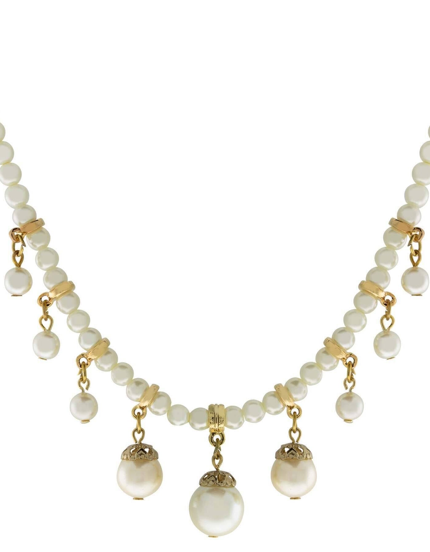 1928 Jewelry 5mm Faux Pearl Strand Chain & Faux Pearls Drops Necklace 15" + 3" Extender