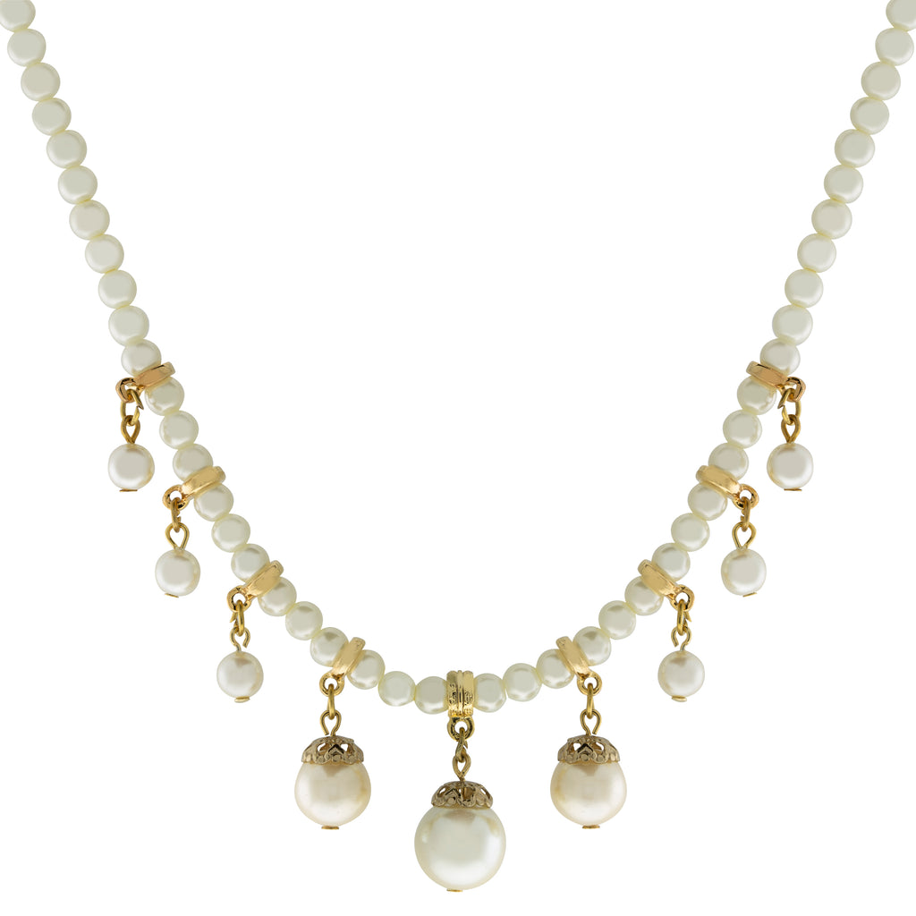 Faux Pearl Chain With Graduated Drop Pearls Necklace 15" + 3" Extender