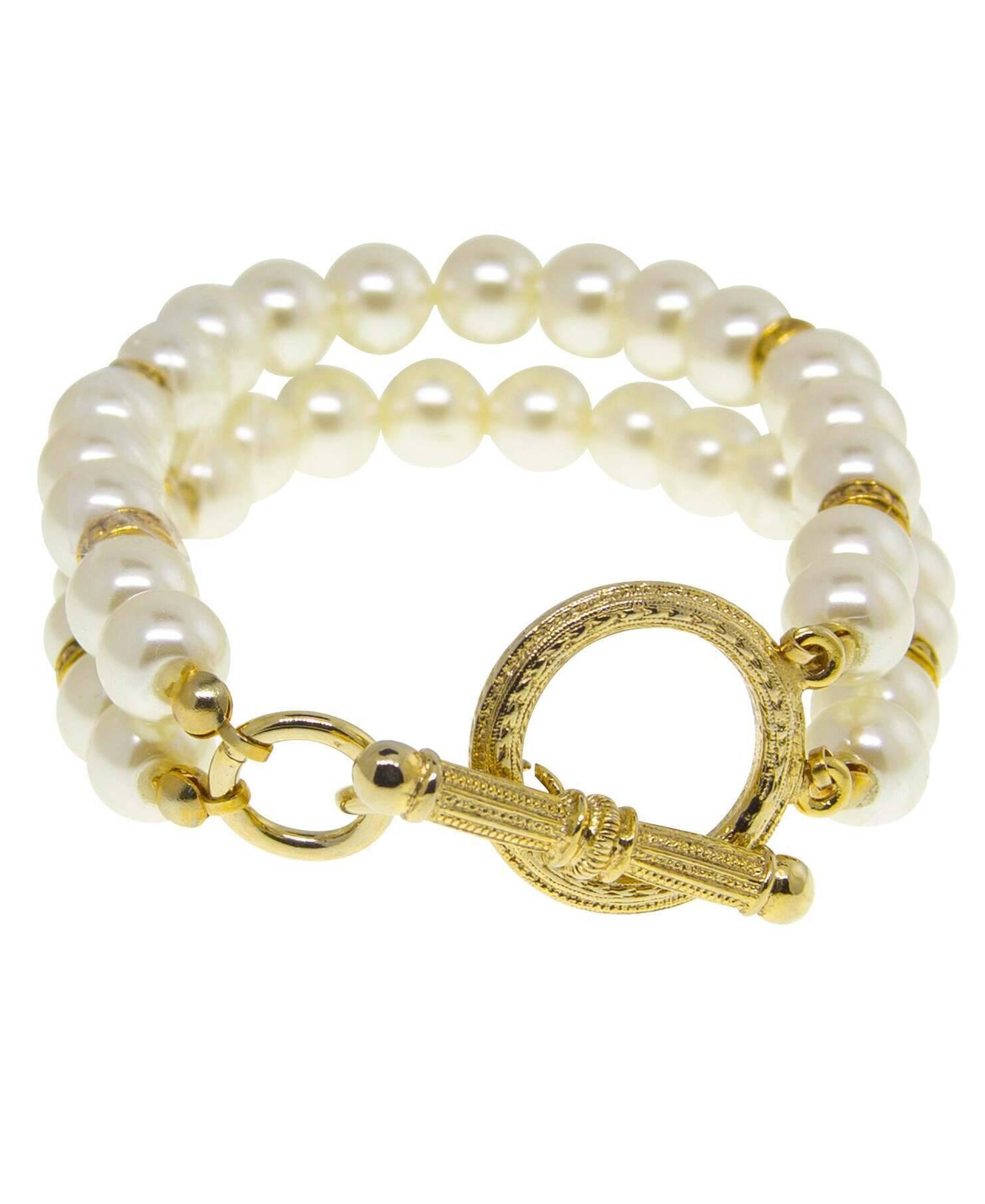1928 Jewelry Double Strand 8mm Faux Pearl Toggle Bracelet