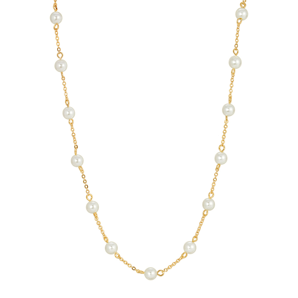 Chain with Faux Pearls Necklace 16" + 3" Extender