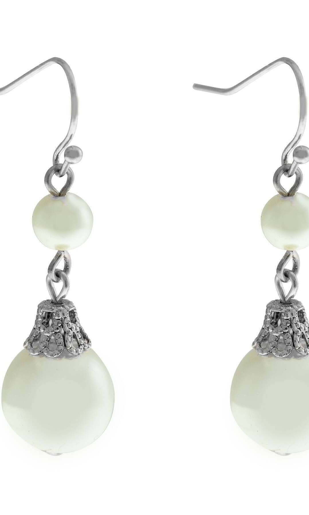 1928 Jewelry Double Faux Pearl Drop Wire Earrings