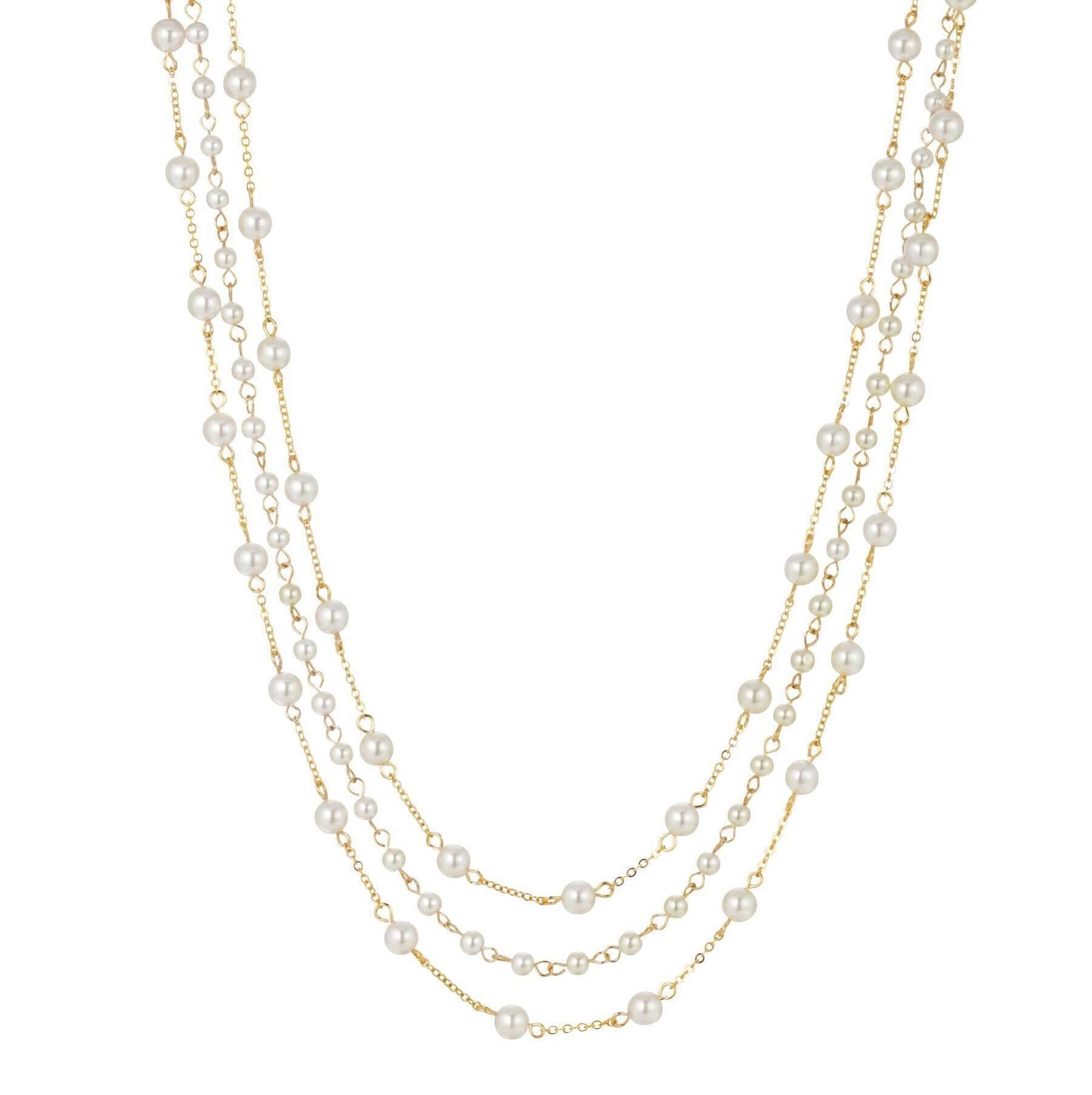 1928 Jewelry Three Strand 4mm Faux Pearl Chain Necklace 16" + 3" Extender