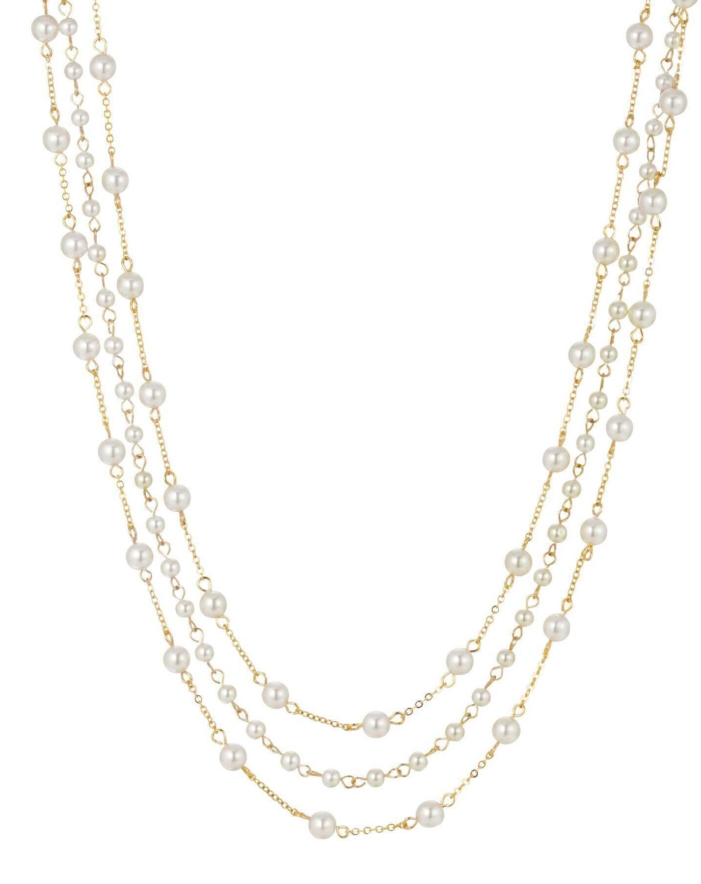 1928 Jewelry Three Strand 4mm Faux Pearl Chain Necklace 16" + 3" Extender