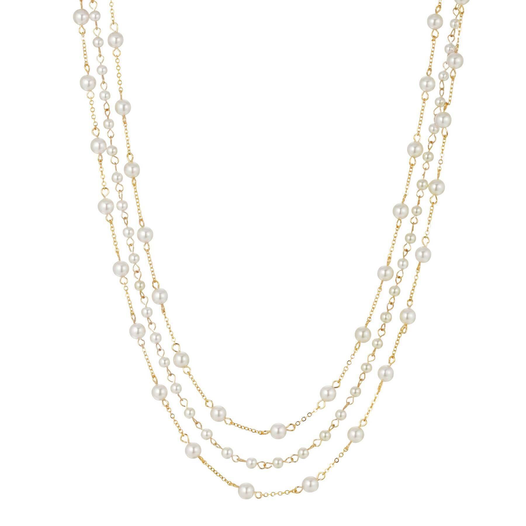 1928 Jewelry Three Strand 4mm Faux Pearl Chain Necklace 16" + 3" Extender